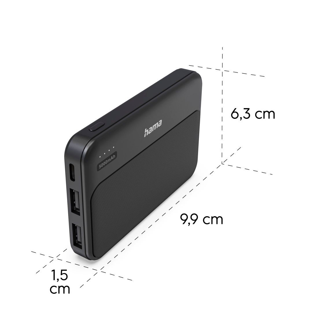 Hama Powerbank »Powerbank 5000 mAh mit 2x USB-A und USB-C Anthrazit« Fast Charge, LED-Kapazitätsanzeige, 2x USB-A, Schutzfunktionen