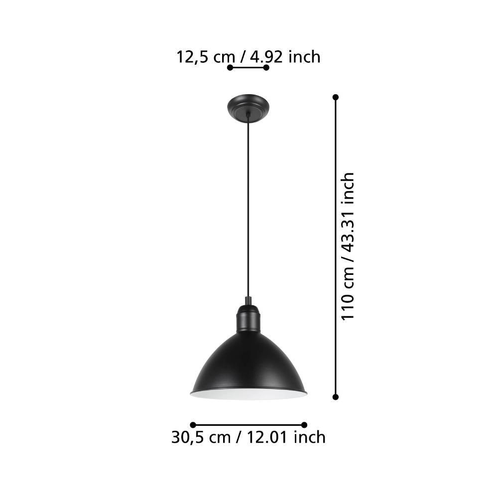 EGLO Hängeleuchte »PRIDDY«, 1 flammig, Leuchtmittel E27 | ohne Leuchtmittel, Pendelleuchte, Hängeleuchte aus Metall in Schwarz und Weiß, Ø 30,5 cm