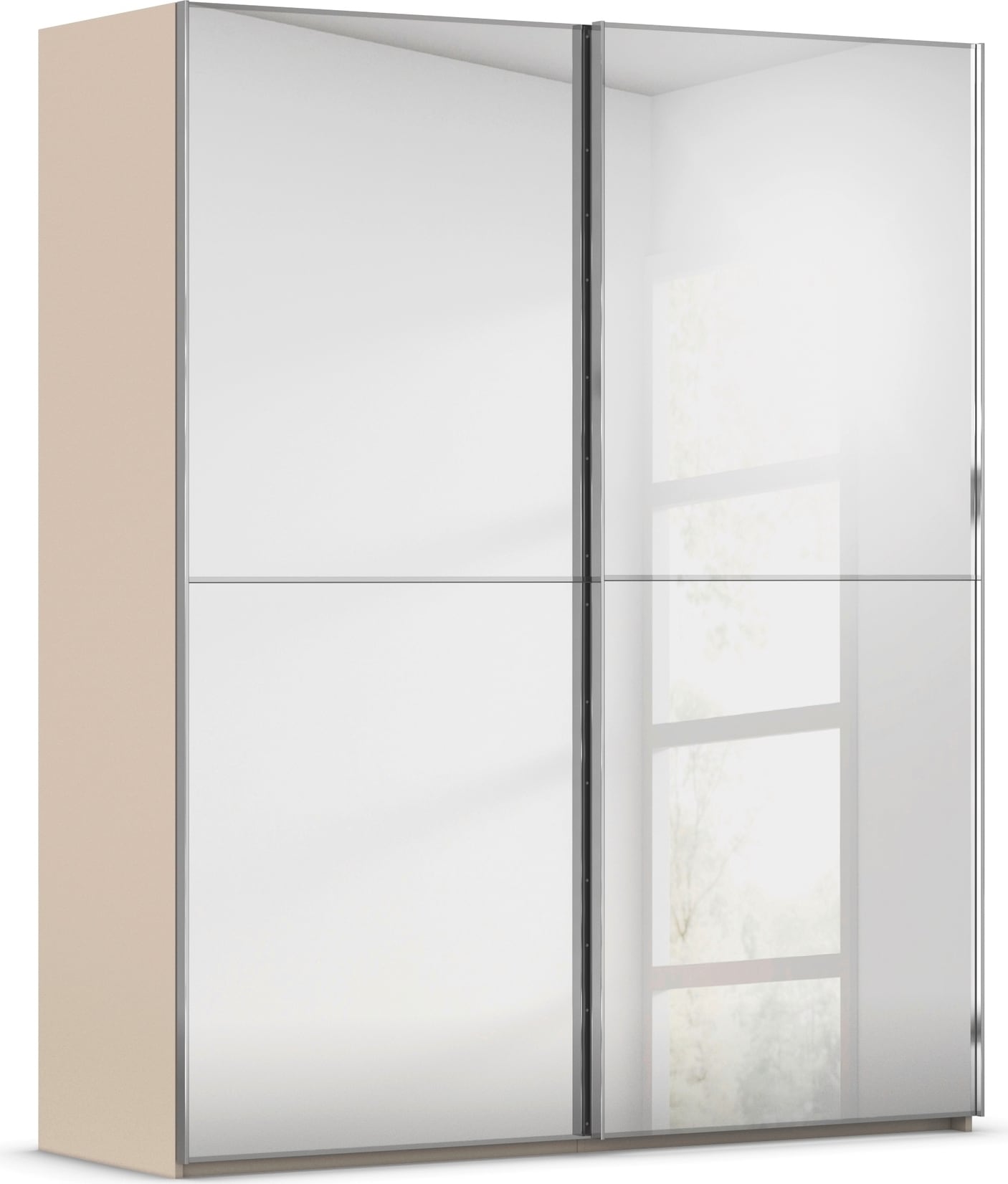 rauch Schwebetürenschrank "Kleiderschrank Schrank Garderobe Schlafzimmerschrank SCALE-DUO" edle zweigeteilte Türen Spiegelfront und 3 Zierleisten MADE IN GERMANY