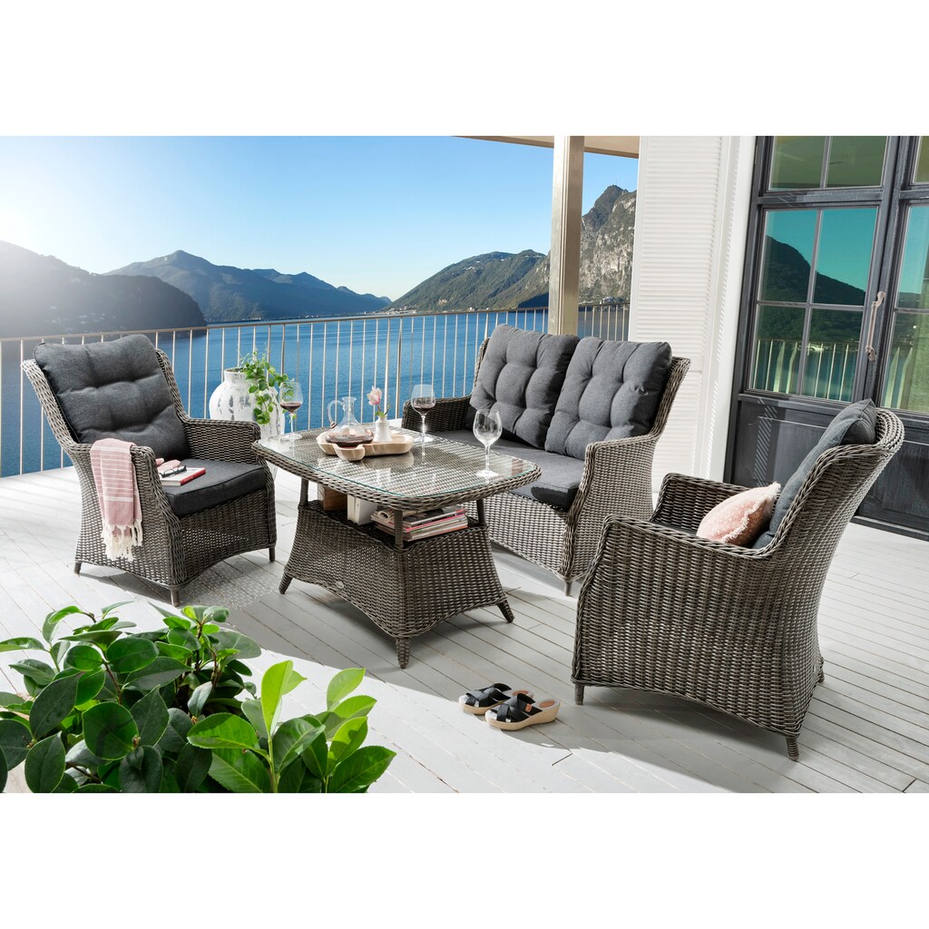 Destiny Garten-Essgruppe »CASA«, (Set, 13 tlg.), Polyrattan, 2 Sessel, 1 Tisch 120x70x65 cm und 2er Sofa