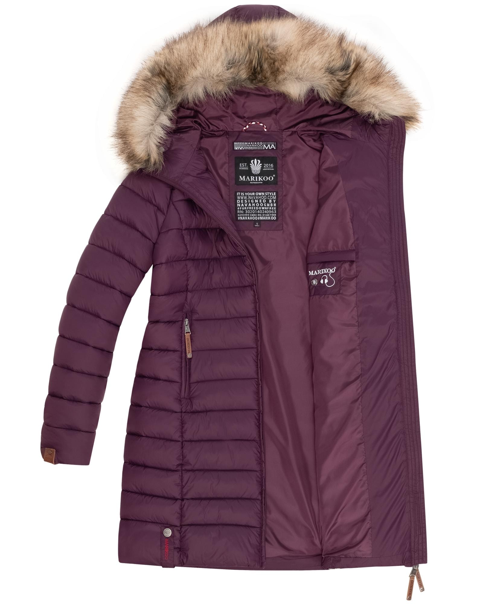 Marikoo Steppmantel »Rose-Stepp« zeitloser Winterparka mit großer Kunstfellkapuze