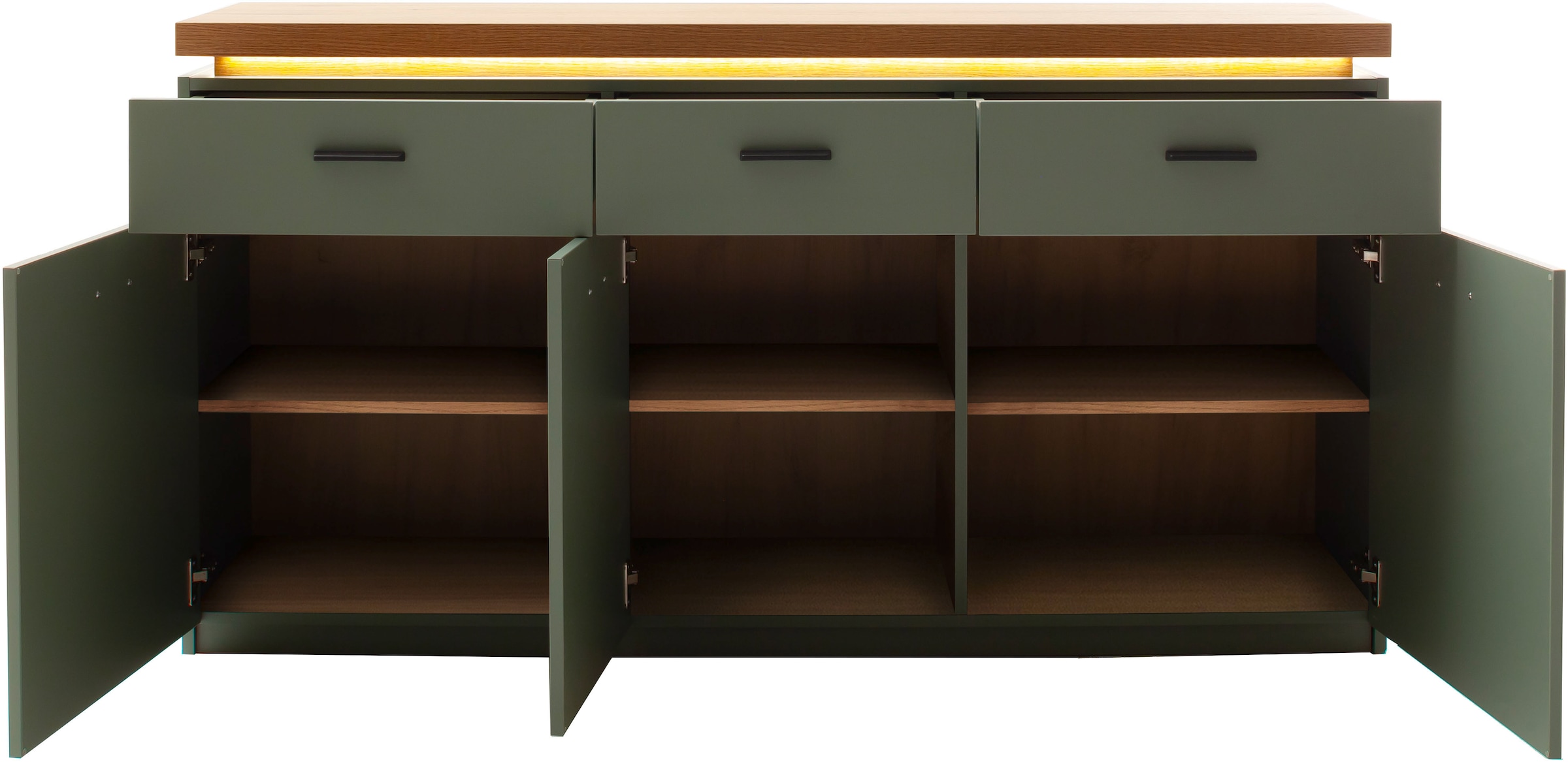 MCA furniture Sideboard »MONIZ Sideboard«, (1 St.), Kommode,Eiche Salbeigrün,3 Türen,3 Schubkästen,gedämpft,Breite 156 cm