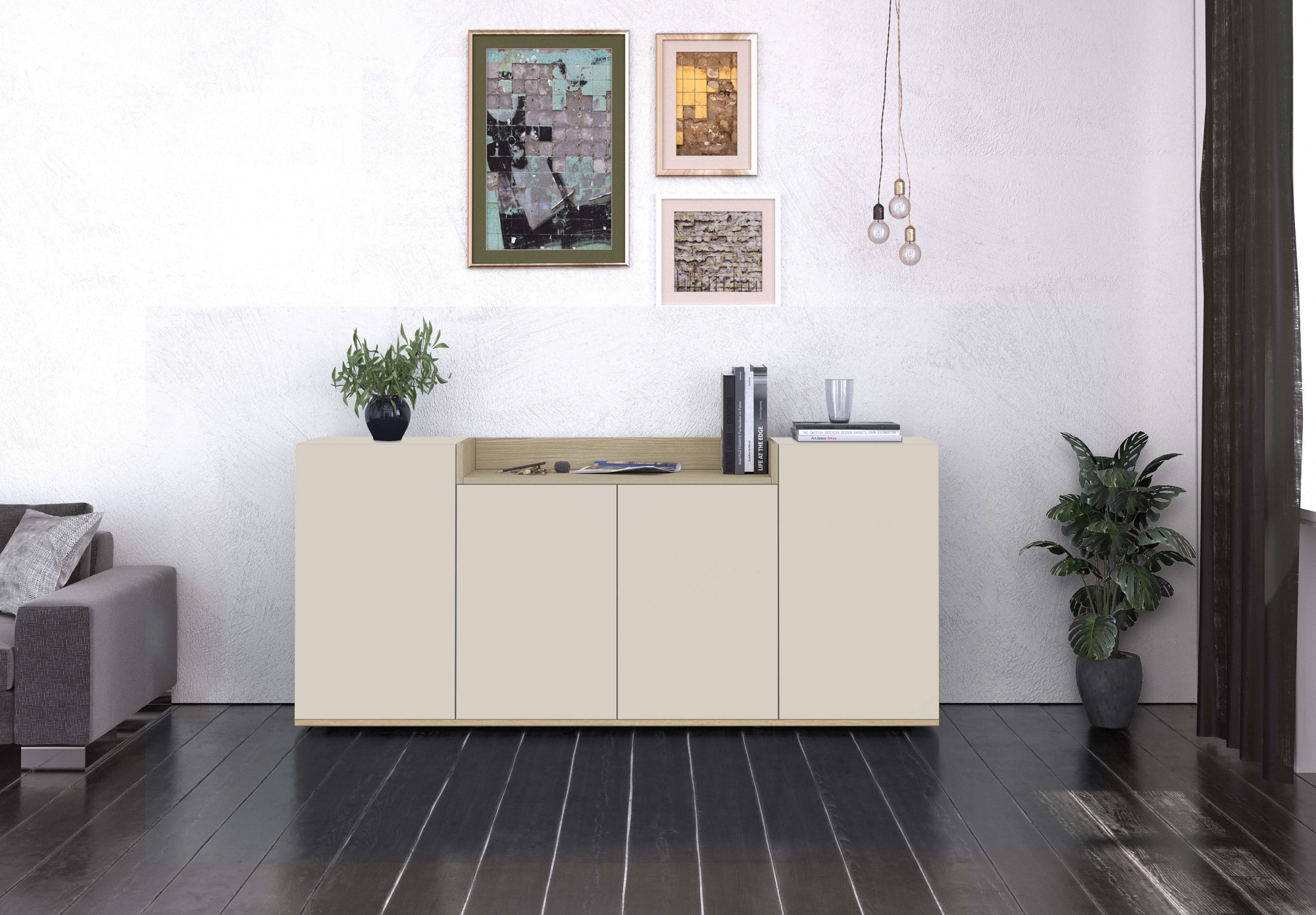OTTO home Sideboard »BOLSENA, Kommode, Schrank,Lowboard mit 6 Fächer und offenes Ablagefach« 1 Stk. tlg. stehend/hängend montierbar, Made in Italy, B/T/H: 160 × 35 × 71,2 cm