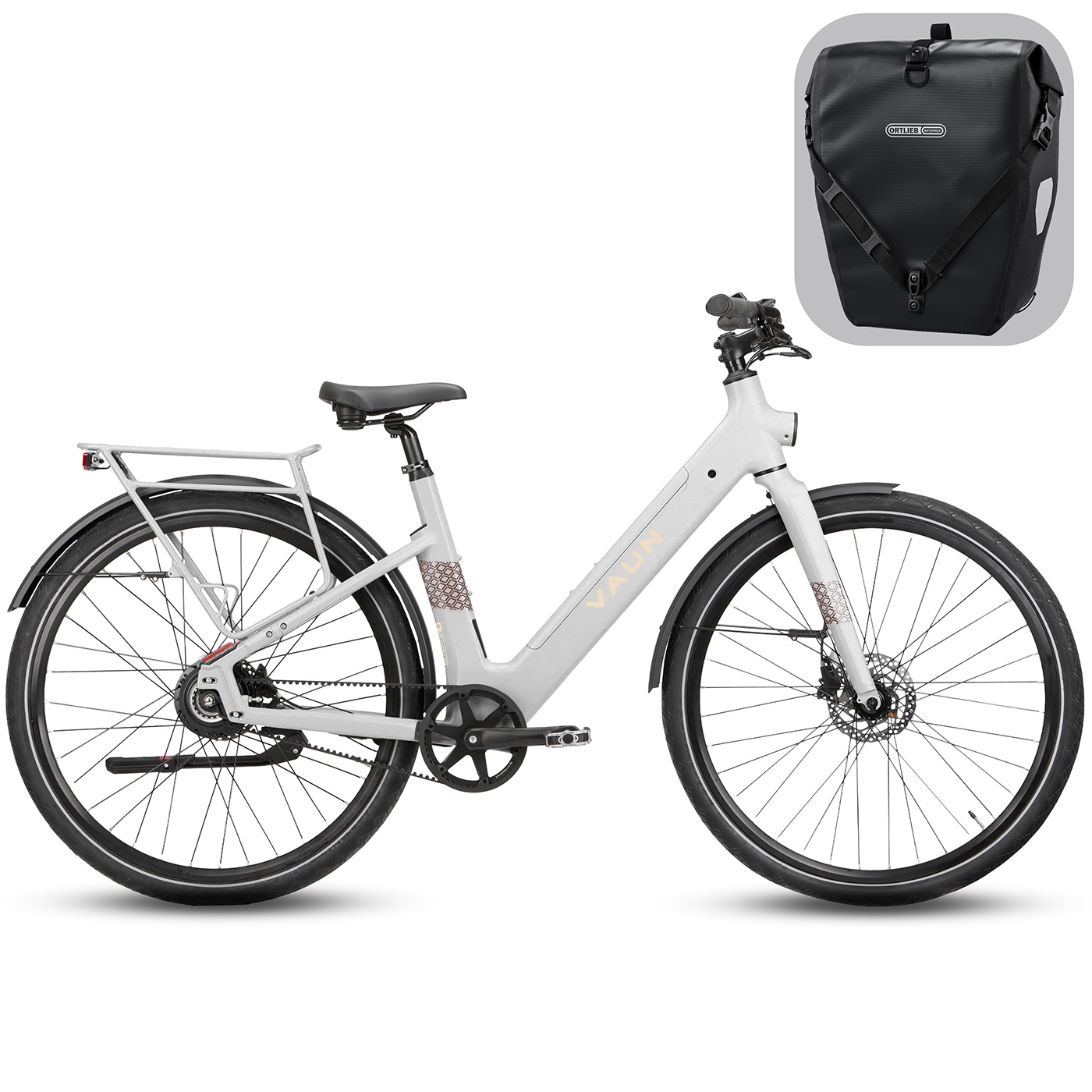 Vaun "VAUN Sight Cityrad mit Ortlieb Tasche" Heckmotor 250 W Elektrofahrrad für Alltag und Einkauf