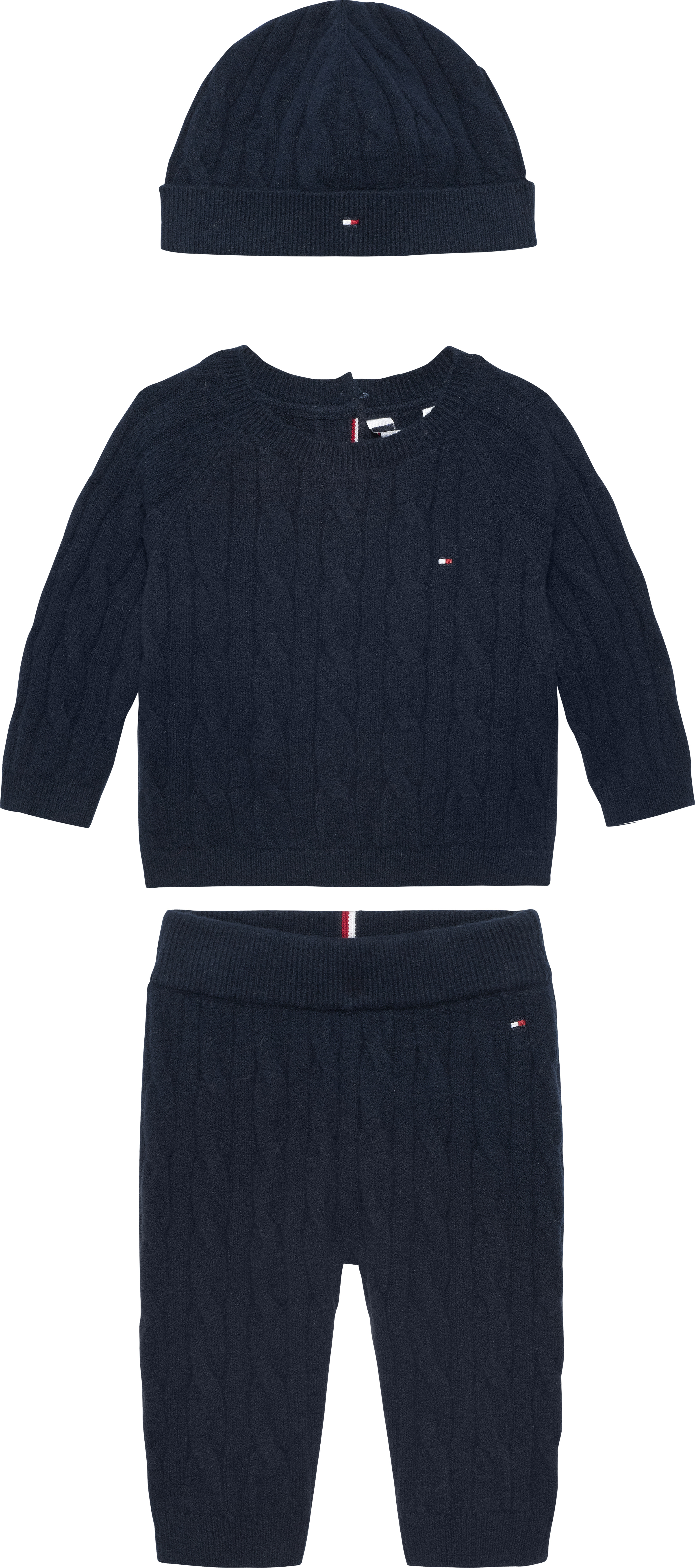 TOMMY HILFIGER Jungen Langarmshirt & Hose "CABLE SWEATER BEANIE GIFTBOX"schwarz night navy, Gr. 74, unifarben, Jersey, Obermaterial: 53% Baumwolle,