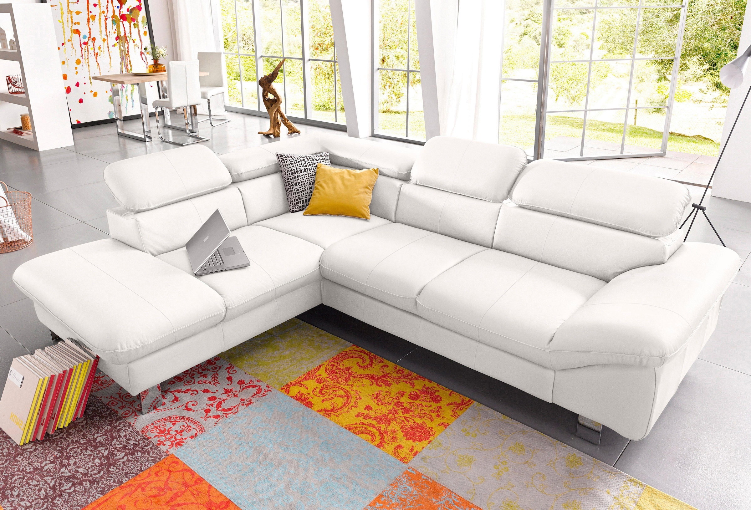 COTTA Ecksofa "Driver L-Form, B: 265 cm, moderne Couch mit Wellenunterfederung, Leder" inkl. 3x Kopfteilverstellung, optional mit Schlaffunktion + Stauraum