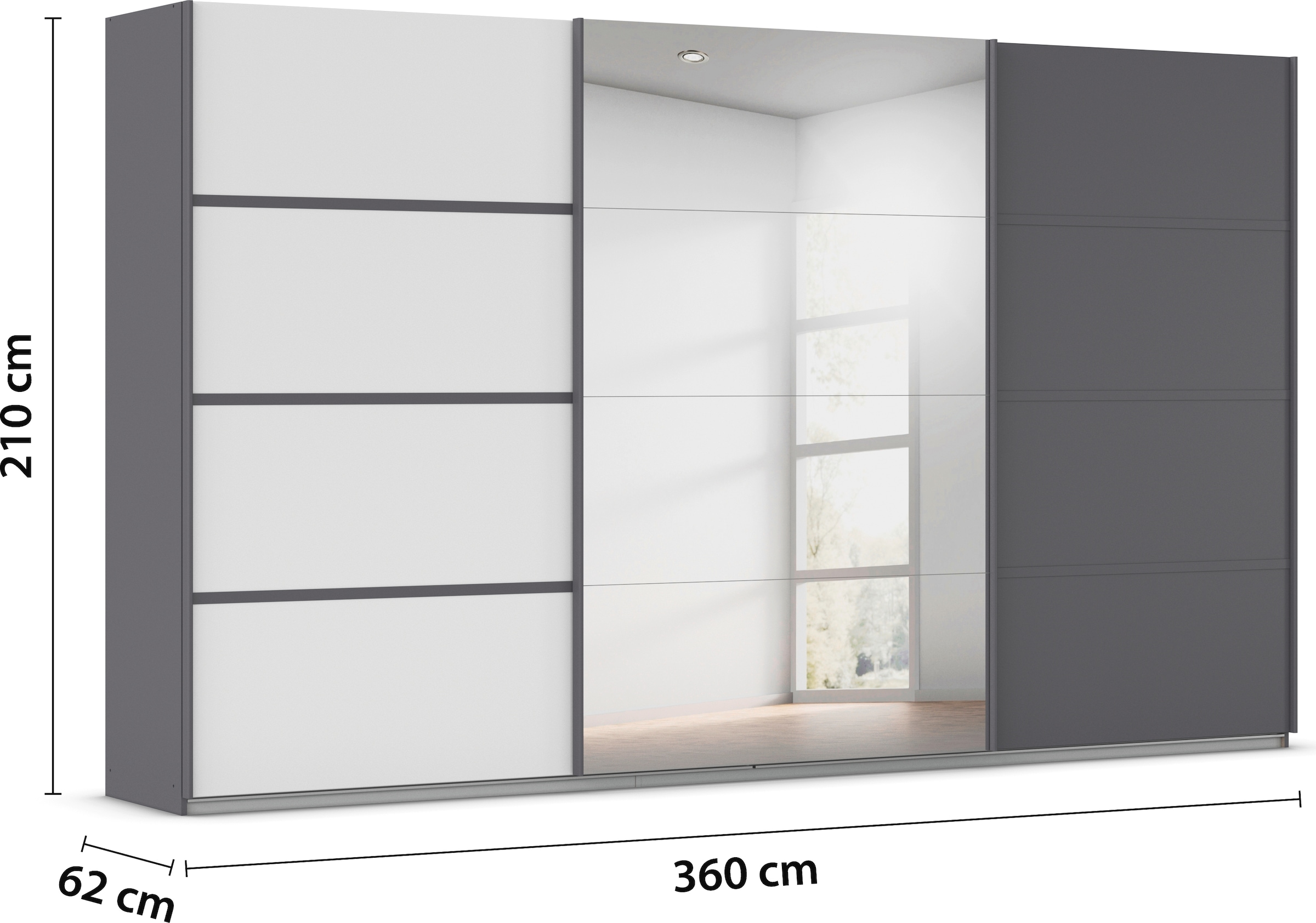 rauch Kleiderschrank »Schwebetürenschrank Garderobe Schrank TOP ANGEBOT Avola«, (in 3 verschiedenen Ausstattungen BASIC/CLASSIC/PREMIUM inkl. Spiegel), mit eleganten Zierleisten in Chrom, Schwarz oder Weiß MADE IN GERMANY