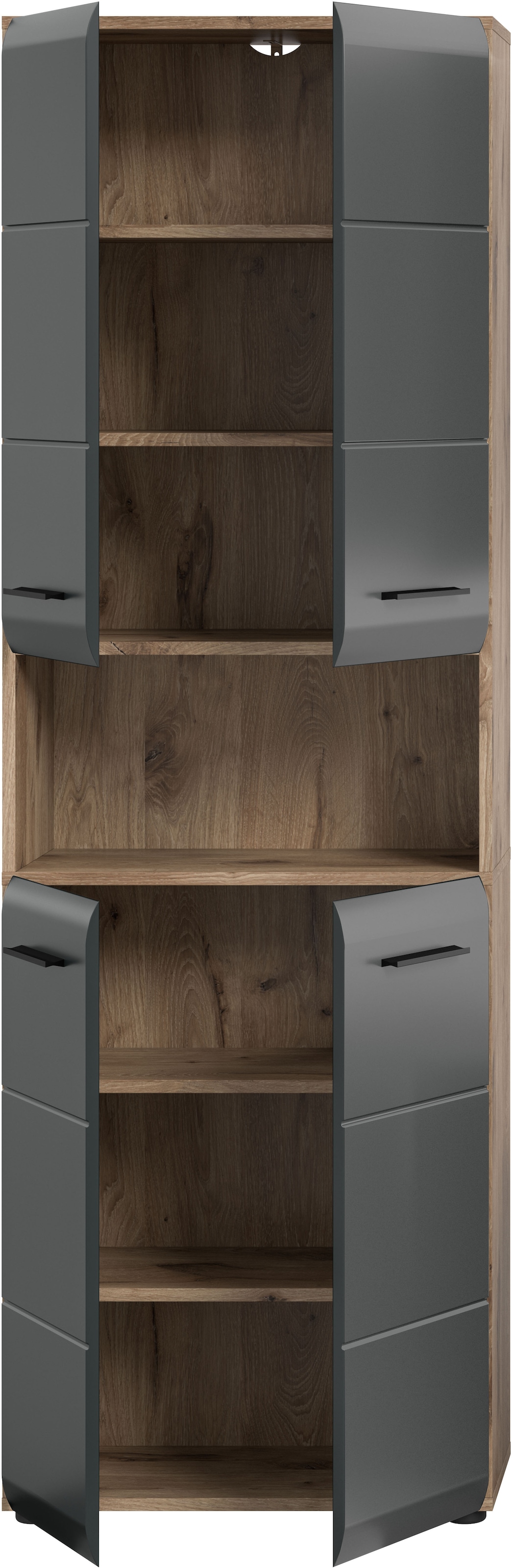 welltime Stauraumschrank »FLORENZ, TOPSELLER!, Höhe 185 cm, 4 Türen, 4 Fachböden, 1 offenes Fach« TOPSELLER!,  hochwertige MDF Front, Griff schwarz