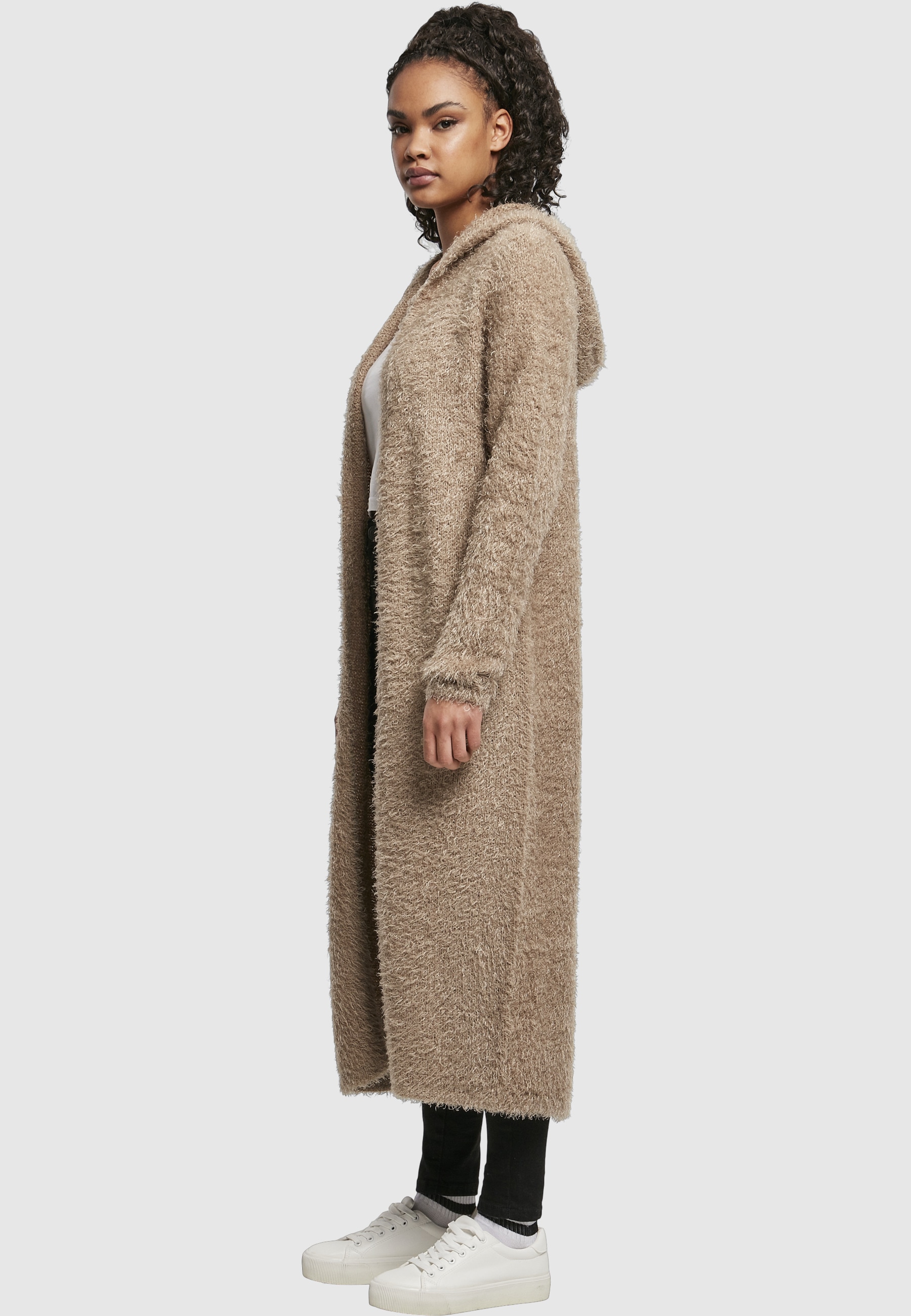 URBAN CLASSICS Strickjacke »Urban Classics Damen Ladies Hooded Feather Cardigan« 1 Stk.