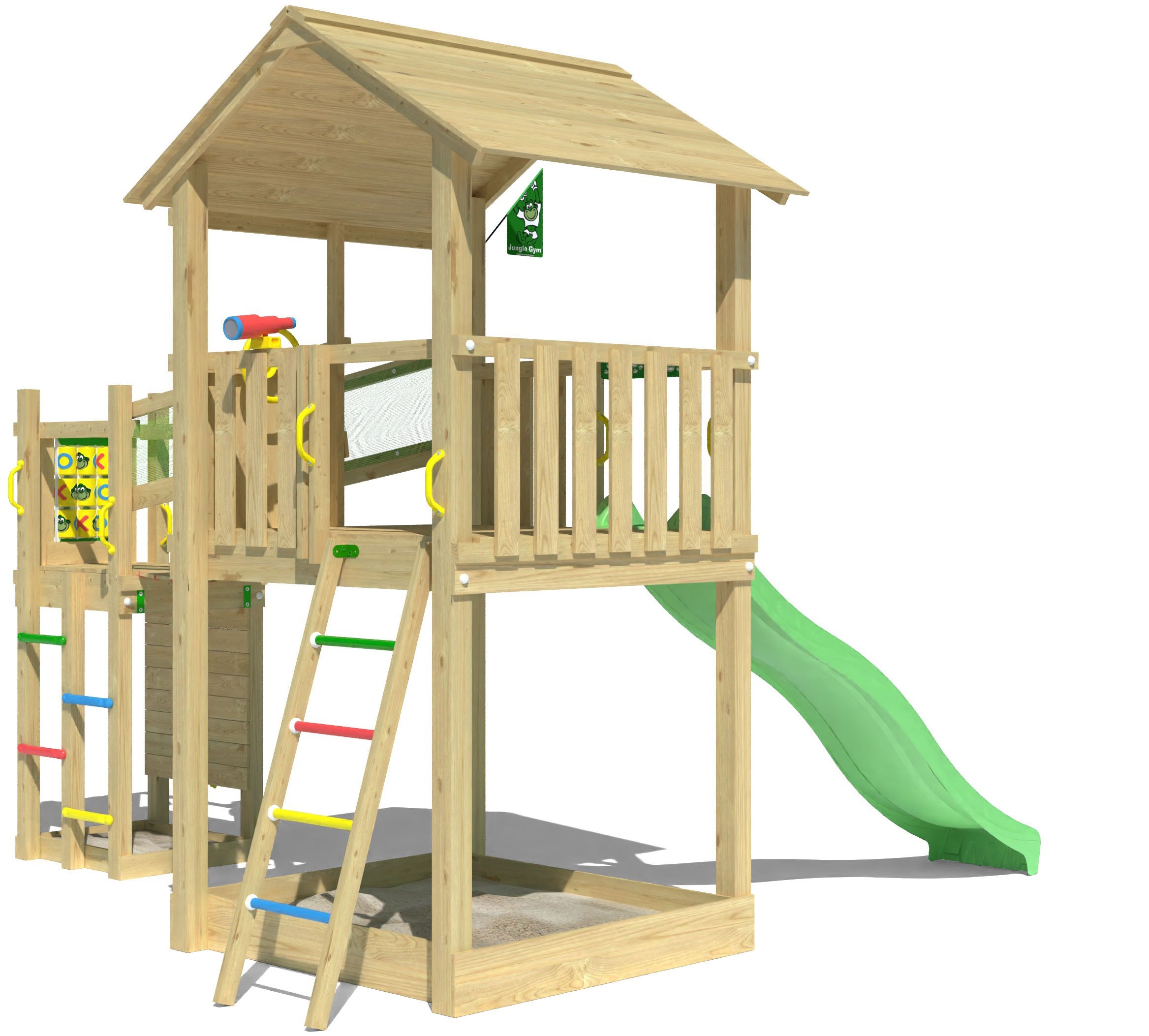 Jungle Gym Spielturm »Fortress«, (Set), Spielanlage mit 2 Türmen, Brücke und Rutsche mit Wasseranschluss