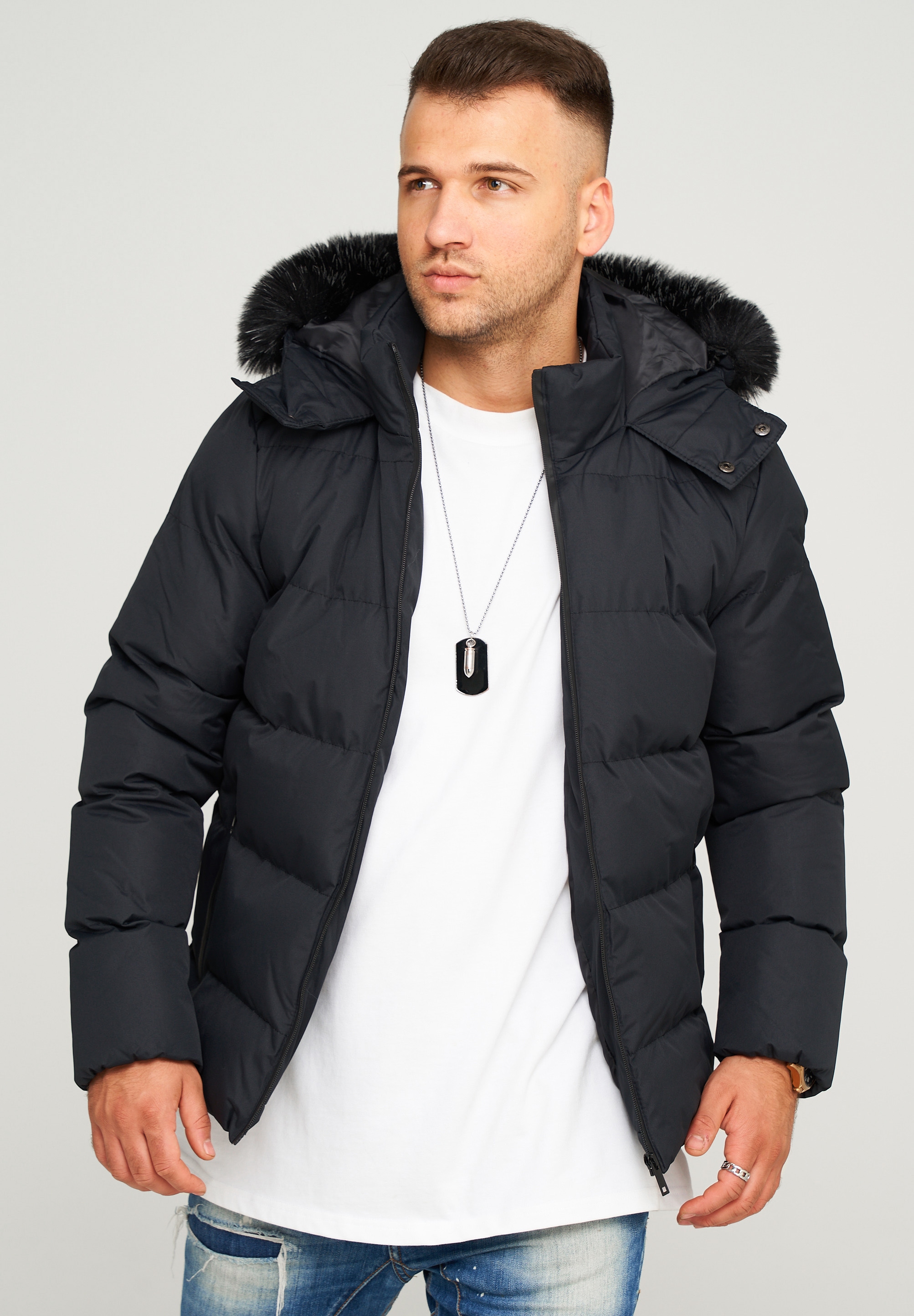 behype Steppjacke "BHHOUNSY", mit abtrennbarer Kunstfellkapuze günstig online kaufen