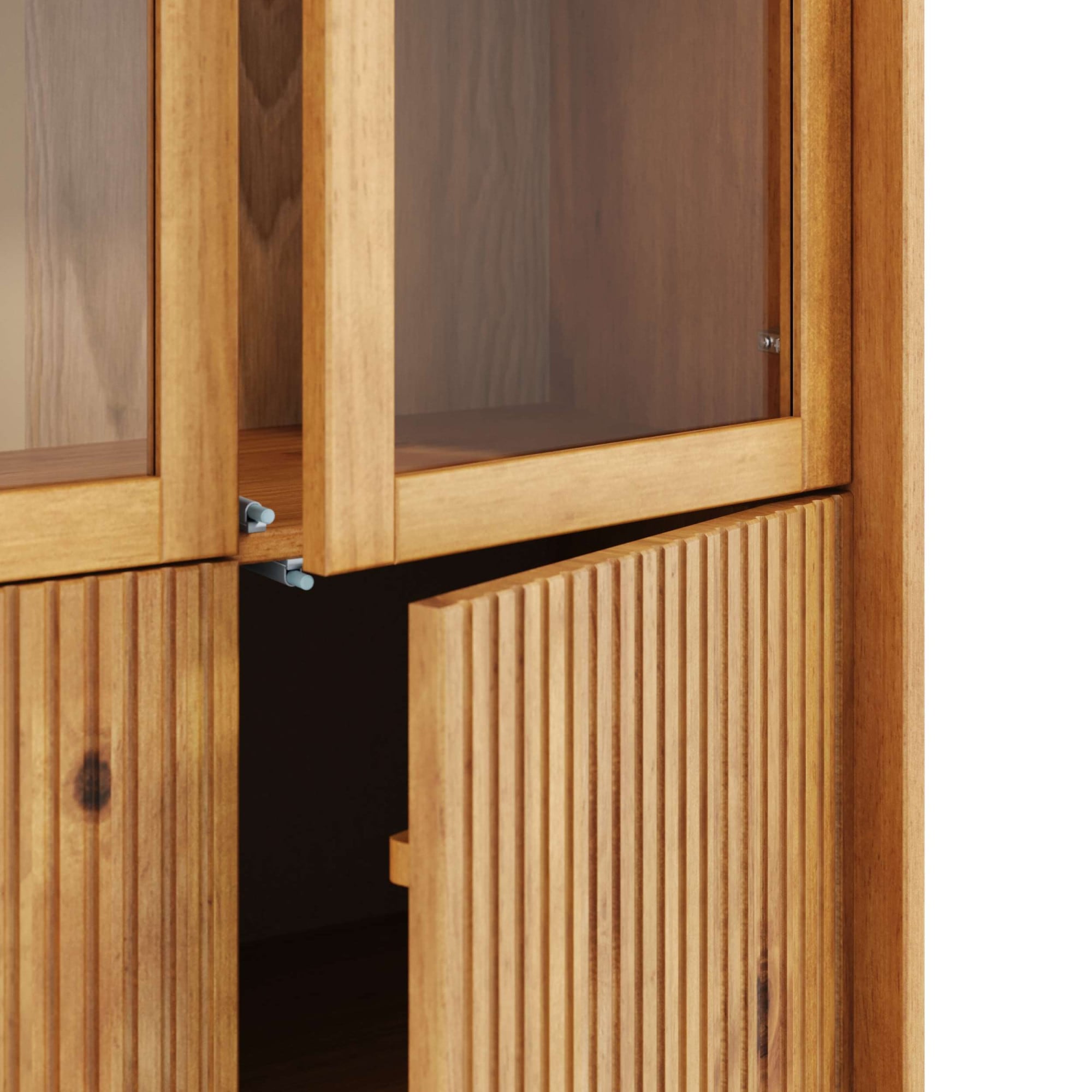 OTTO home Vitrine »Malmedy Front mit gefrästen Rillen« aus massivem Kiefernholz, Push-to-open, FSC, Breite 80 cm, Höhe 180 cm
