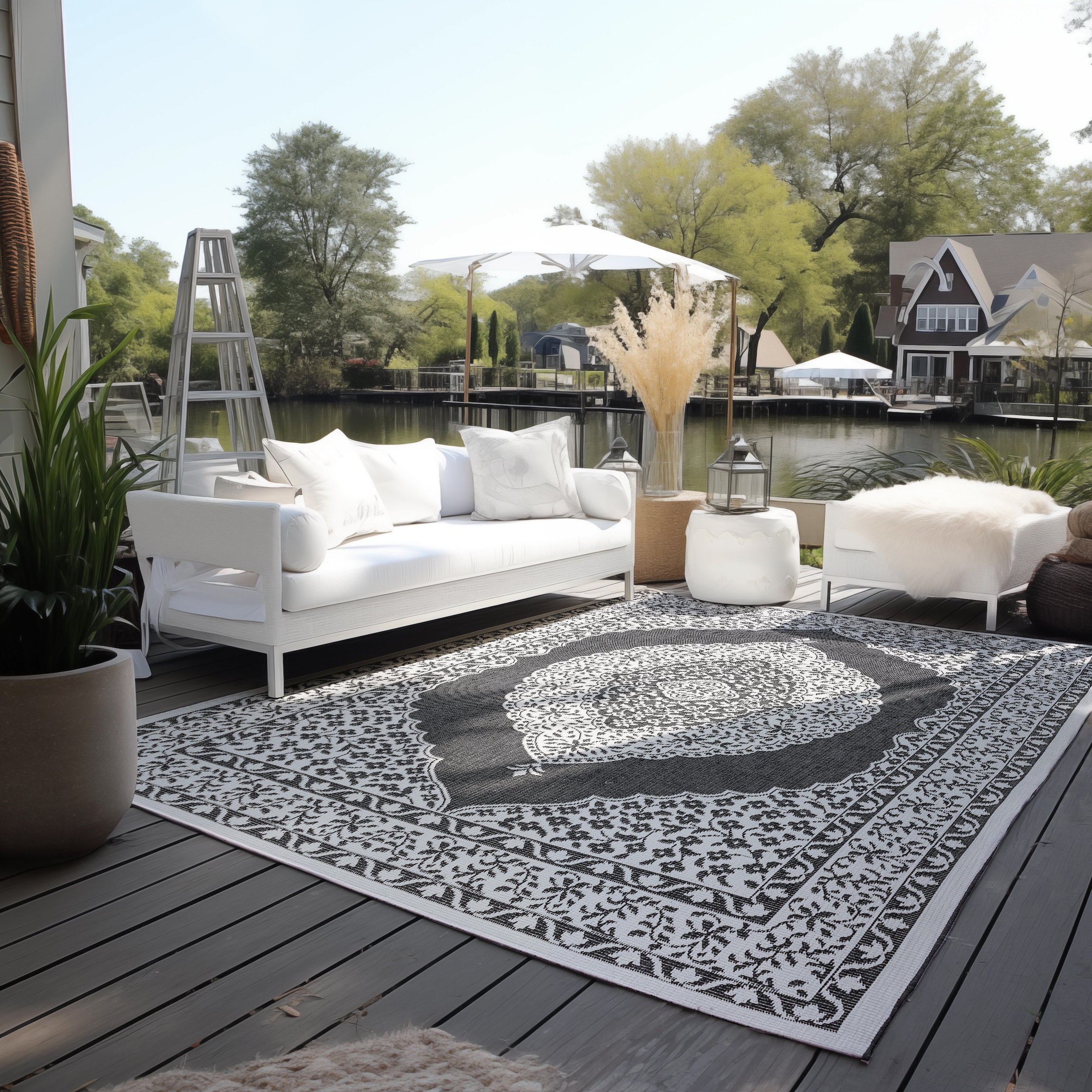 Teppich ELLE DECORATION "Meekly Wendeteppich", schwarz, B:200cm H:5mm L:290cm, Polypropylen, Teppiche, Teppich, Flachgewebe, In-& Outdoor, Modern, beidseitig, Balkon, Wohnzimmer