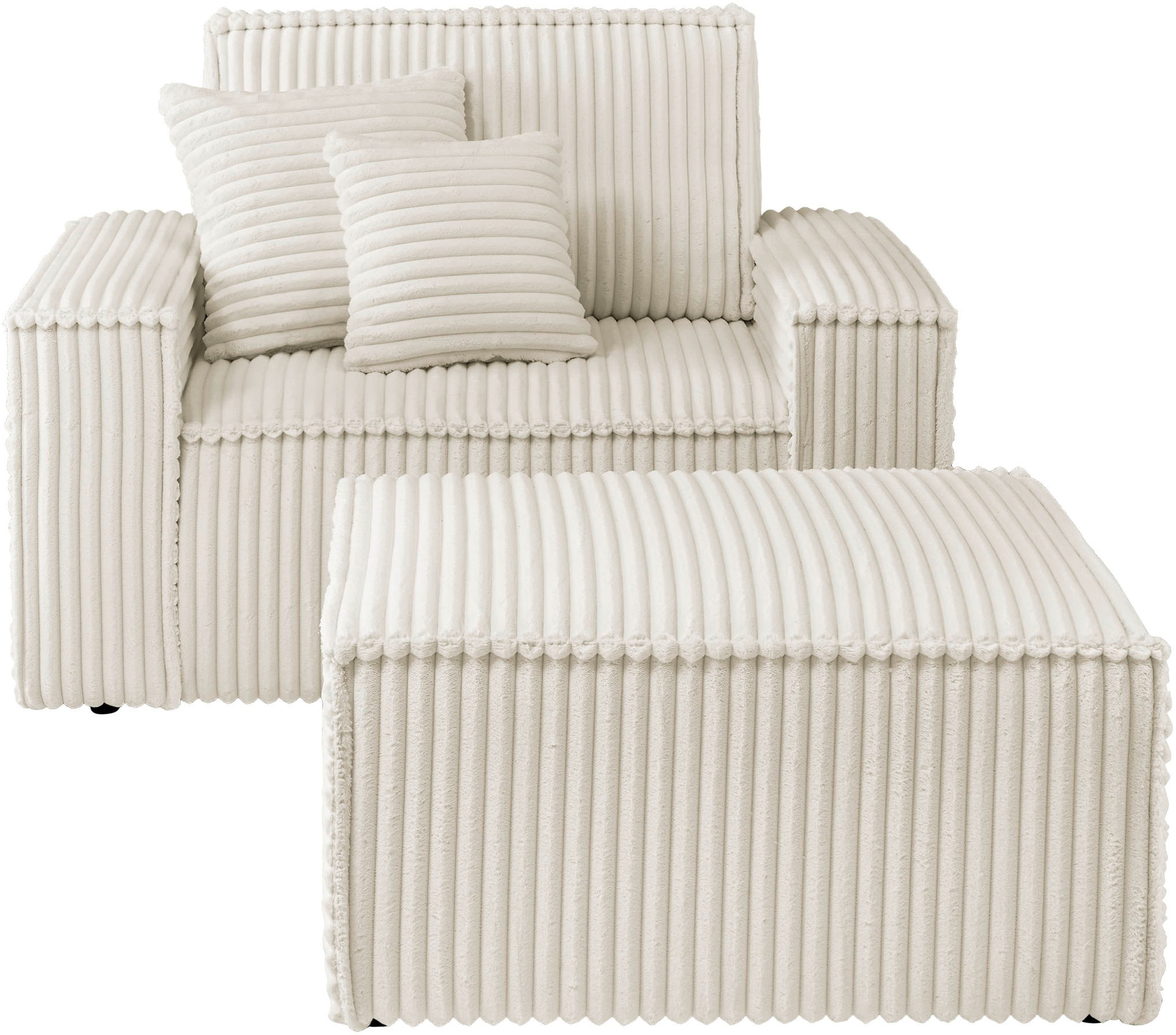 OTTO home Loveseat "FINNLEY Cord, Loveseat & Hocker im Set, inkl. Zierkissen" 2 Stk. tlg. verfügbar in den Stoffqualitäten Bouclé, Struktur fein und Mega Cord