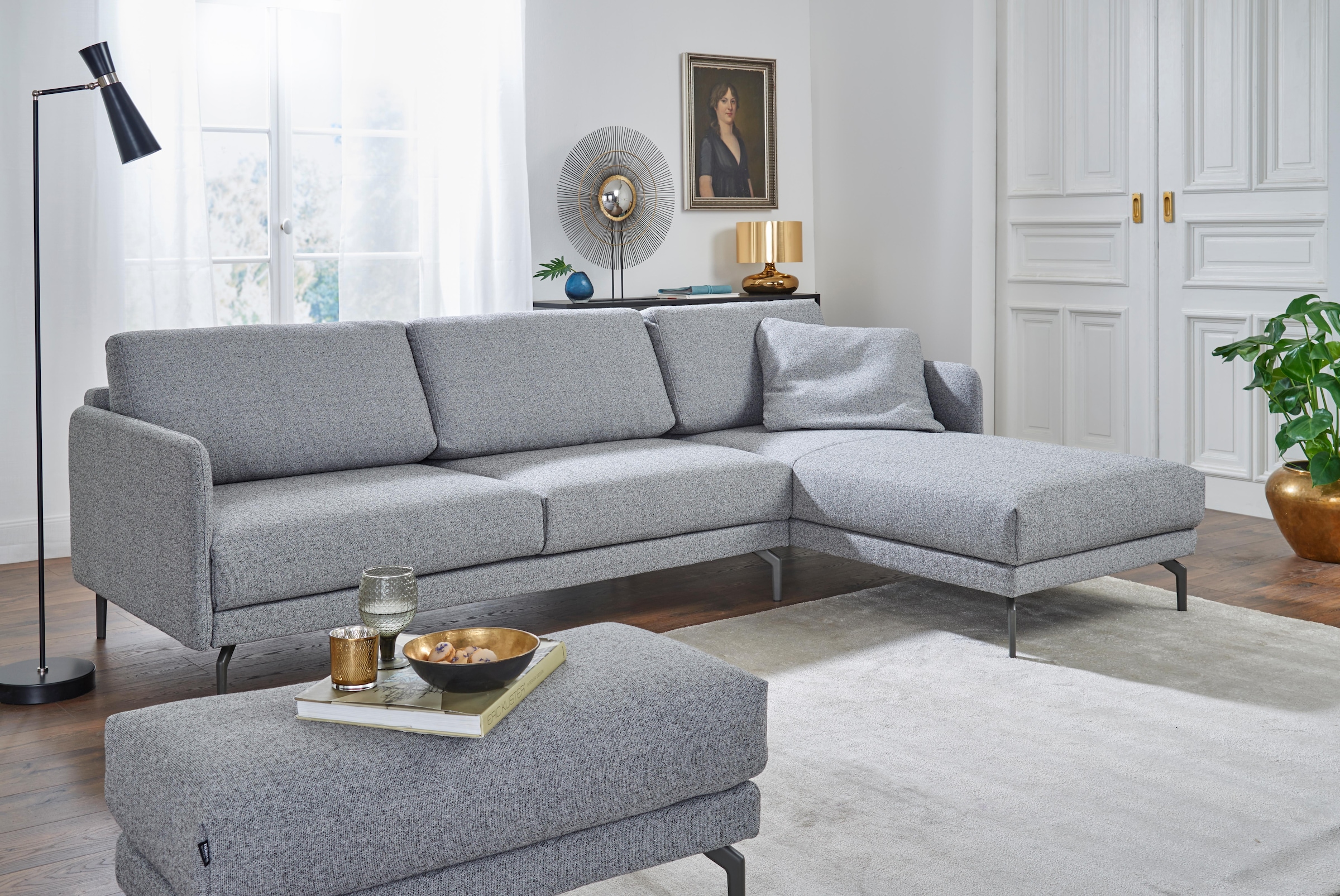 Creation BY ROLF BENZ Ecksofa »CR.450, Designecksofa, L-Form«, Armlehne sehr schmal, Breite 274 cm, Alugussfuß Umbragrau
