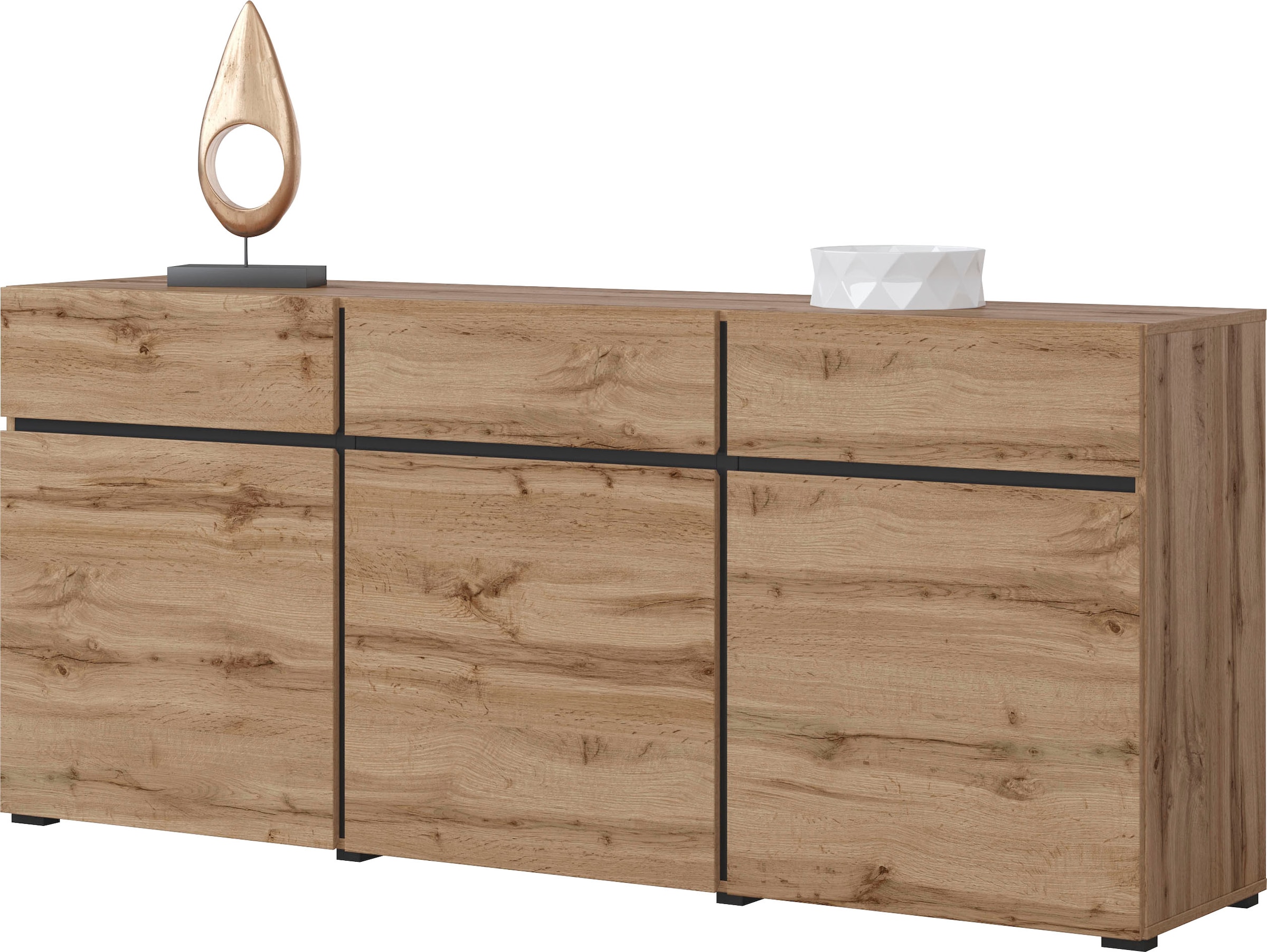 INOSIGN Sideboard »Cross,Breite 180 cm, moderne grifflose Kommode,3 Türen/3 Schubkästen«, Schubladenschrank mit viel Stauraum, Einlegeböden verstellbar