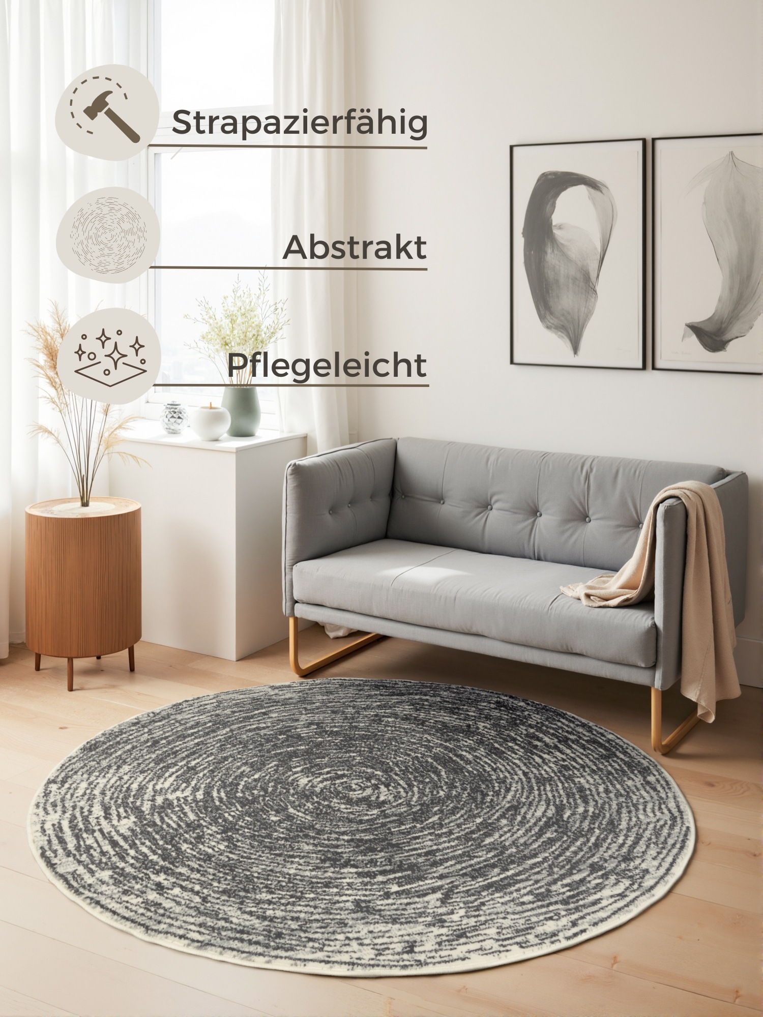 HANSE Home Teppich »Cavallo«, rund, 9 mm Höhe, Wohnzimmer, Schlafzimmer, Flur, Kurzflor, orientalsich, weich, rund