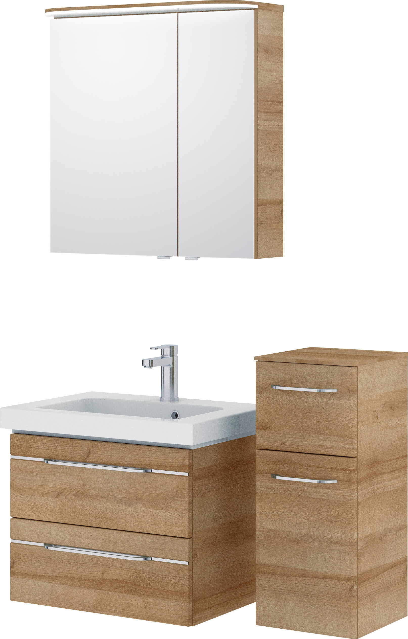 Saphir Badmöbel-Set »Balto Sprint 3-teilig, Mineralmarmor-Waschtisch mit LED-Spiegelschrank«, (4 St.), Badezimmer Set mit Unterschrank inkl Türdämpfer, 3 Türen, 3 Schubladen