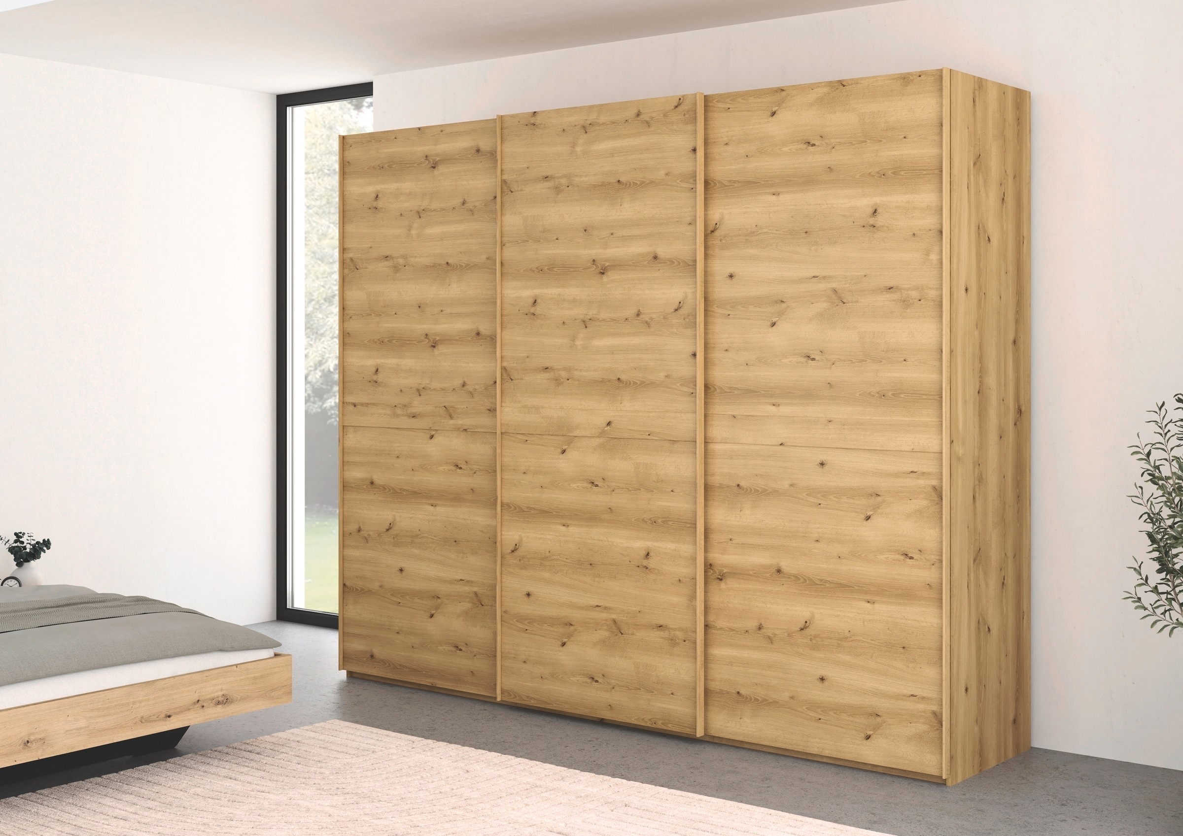 rauch Schwebetürenschrank »Kleiderschrank Schrank Garderobe Schlafzimmerschrank SCALE-LINE«, edle Optik mit Bauchbinde in Korpusfarbe Dekorfront MADE IN GERMANY