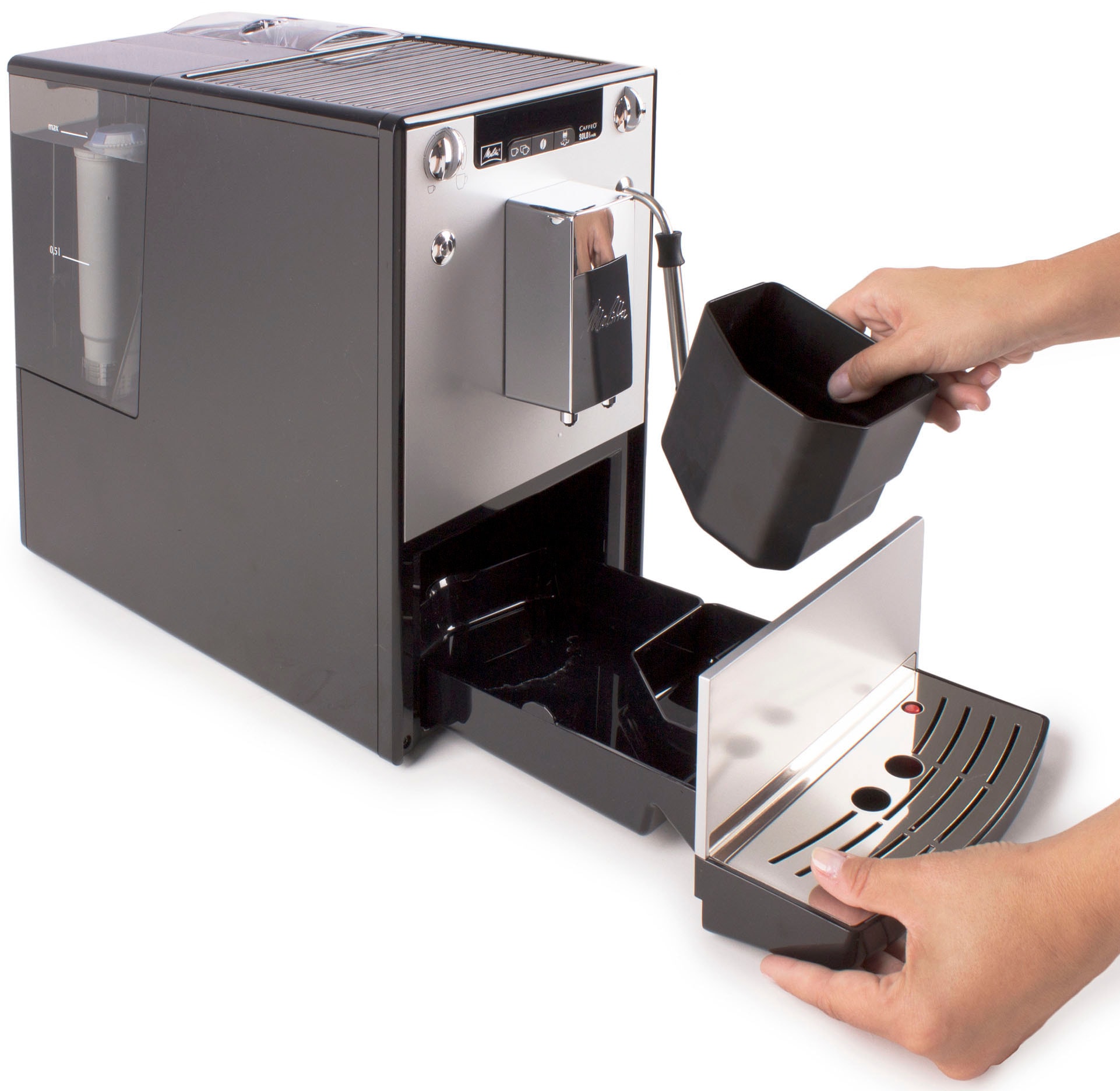 per Milk Kaffeevollautomat BAUR Düse crème & »Solo® Melitta silber/schwarz«, | E953-202, Espresso Milchschaum & Raten One für Café Touch, auf