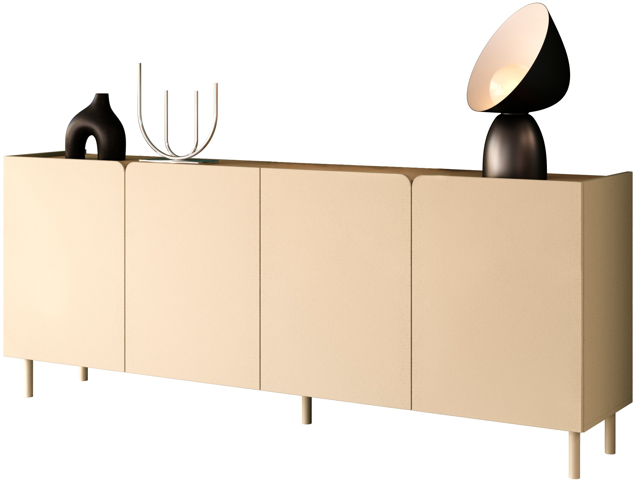 OTTO home Sideboard »Dobbiaco, 202 cm breit, 4 Türen, Anrichte, Kommode, Stauraumschrank« Innenliegendes Top, gerade Metallfüße, Tür mit Rundung