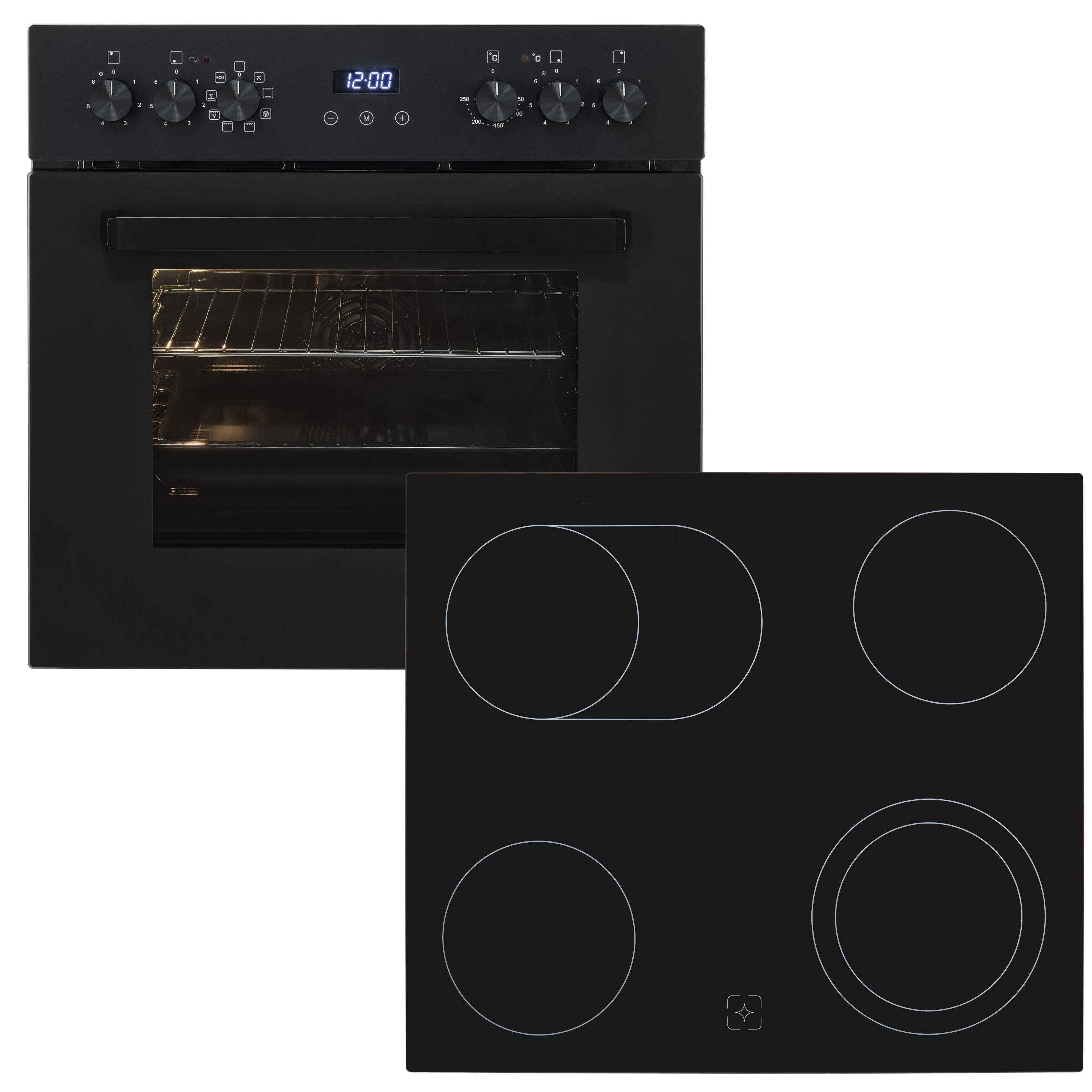 exquisit Backofen-Set "EHE367-HBZ-120 mattschwarz" Backofen Glaskeramikkochfeld, 2 Stk. tlg. Vielseitiger Grill und 4-Zonen-Glaskeramikkochfeld – einfach & sicher