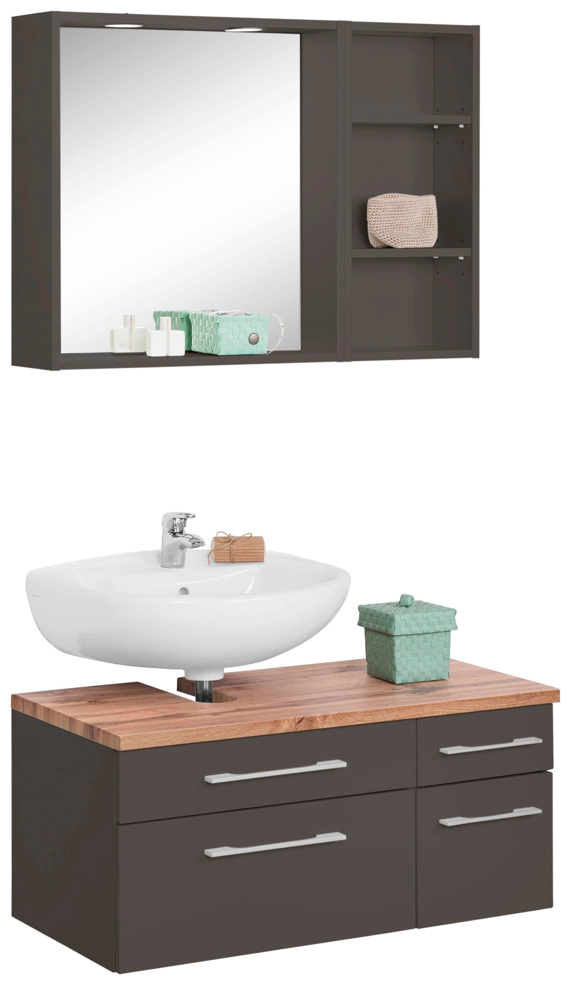 welltime Badmöbel-Set "Davos" 3 Stk. tlg. Spiegel inklusive Beleuchtung, Re günstig online kaufen