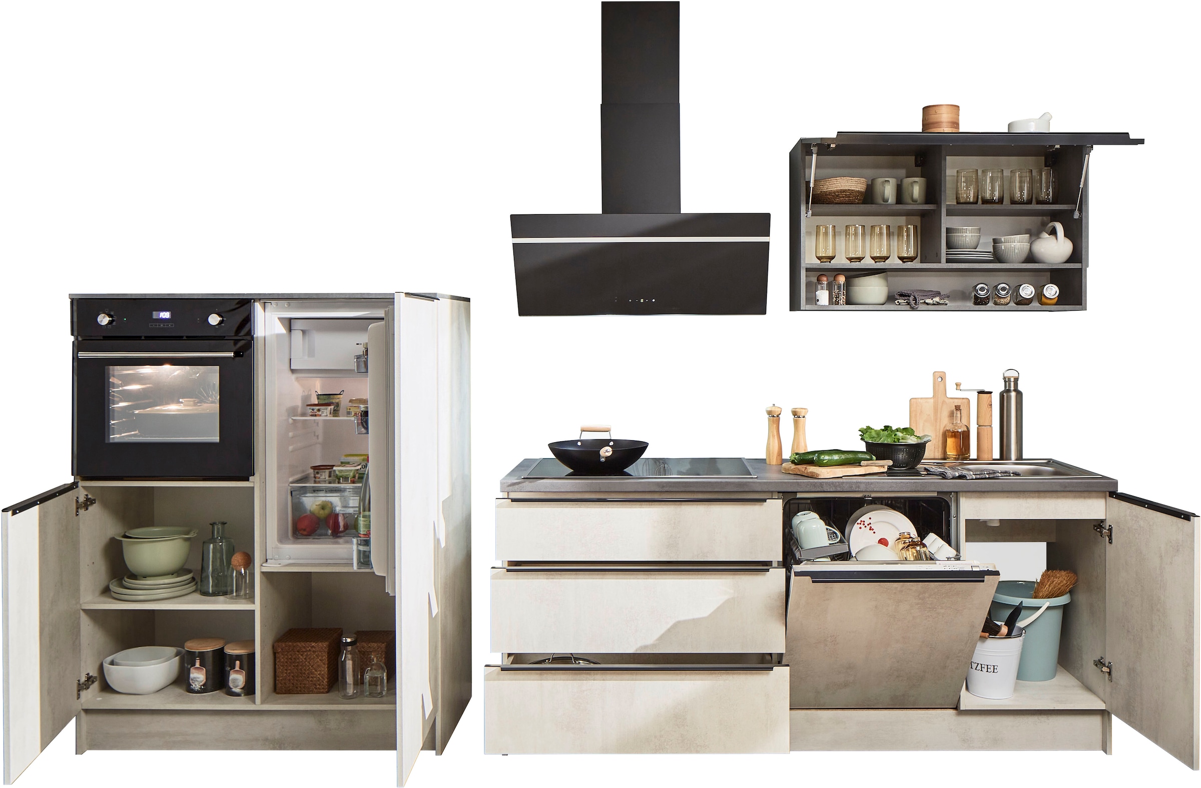 BASIC by Balculina Küchenzeile »Boston«, Breite 200 + 123 cm, wahlweise mit E-Geräten