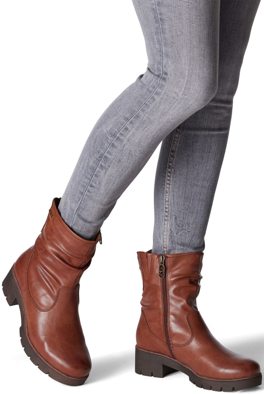 Tamaris Winterstiefelette, Blockabsatz, Winterboots mit Falten am slouchy Schaft