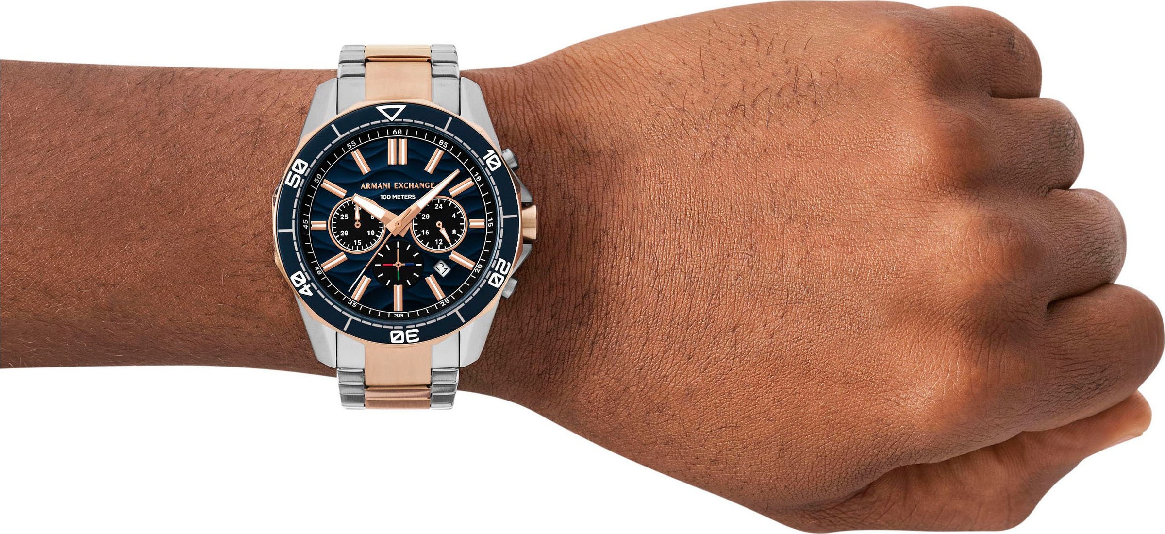 ARMANI EXCHANGE Chronograph, Armbanduhr, Herrenuhr, Edelstahlarmband, analog, Tag, Stoppfunktion