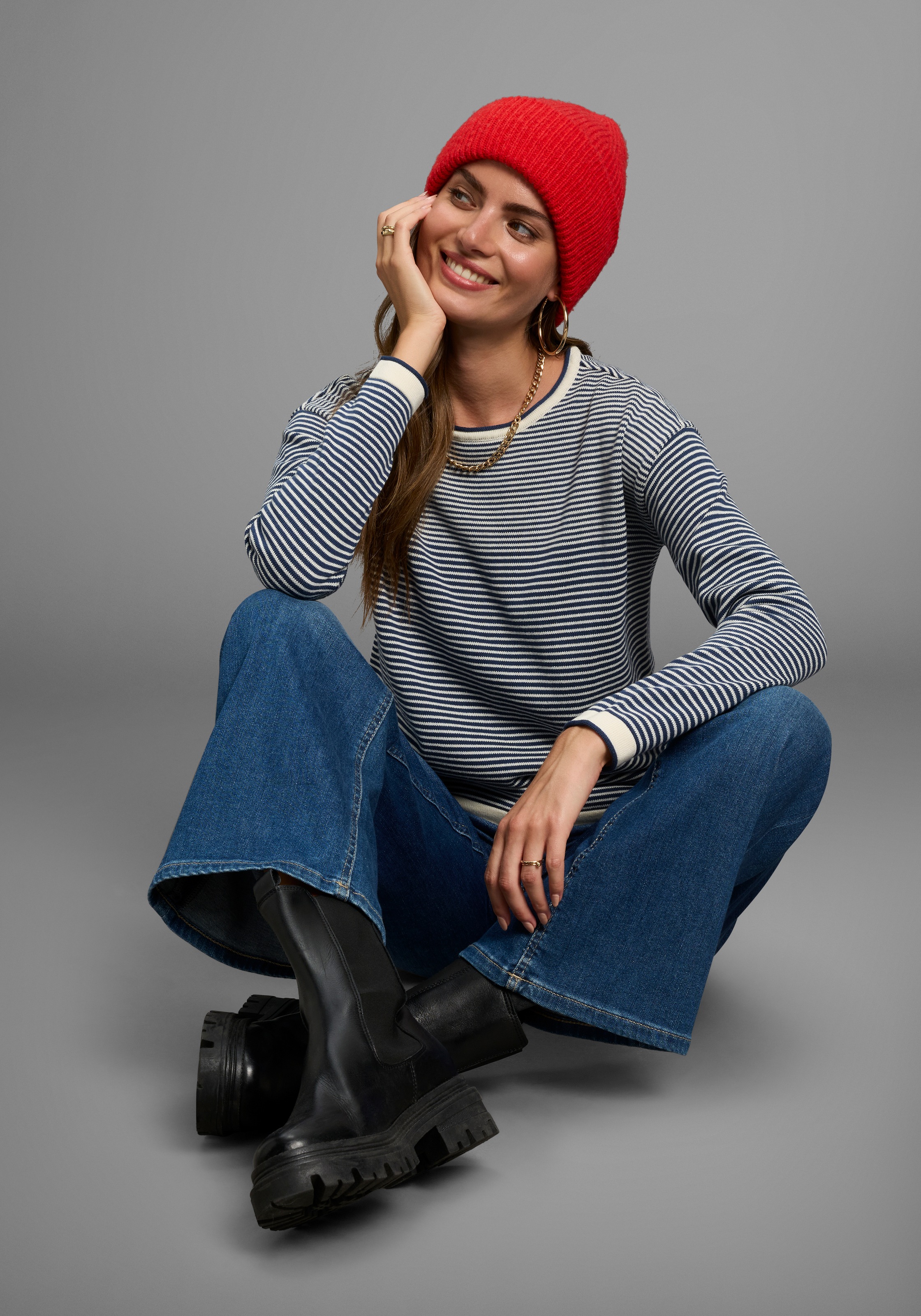 Laura Scott Rundhalspullover, aus Perlstrick mit Streifen - NEUE KOLLEKTION