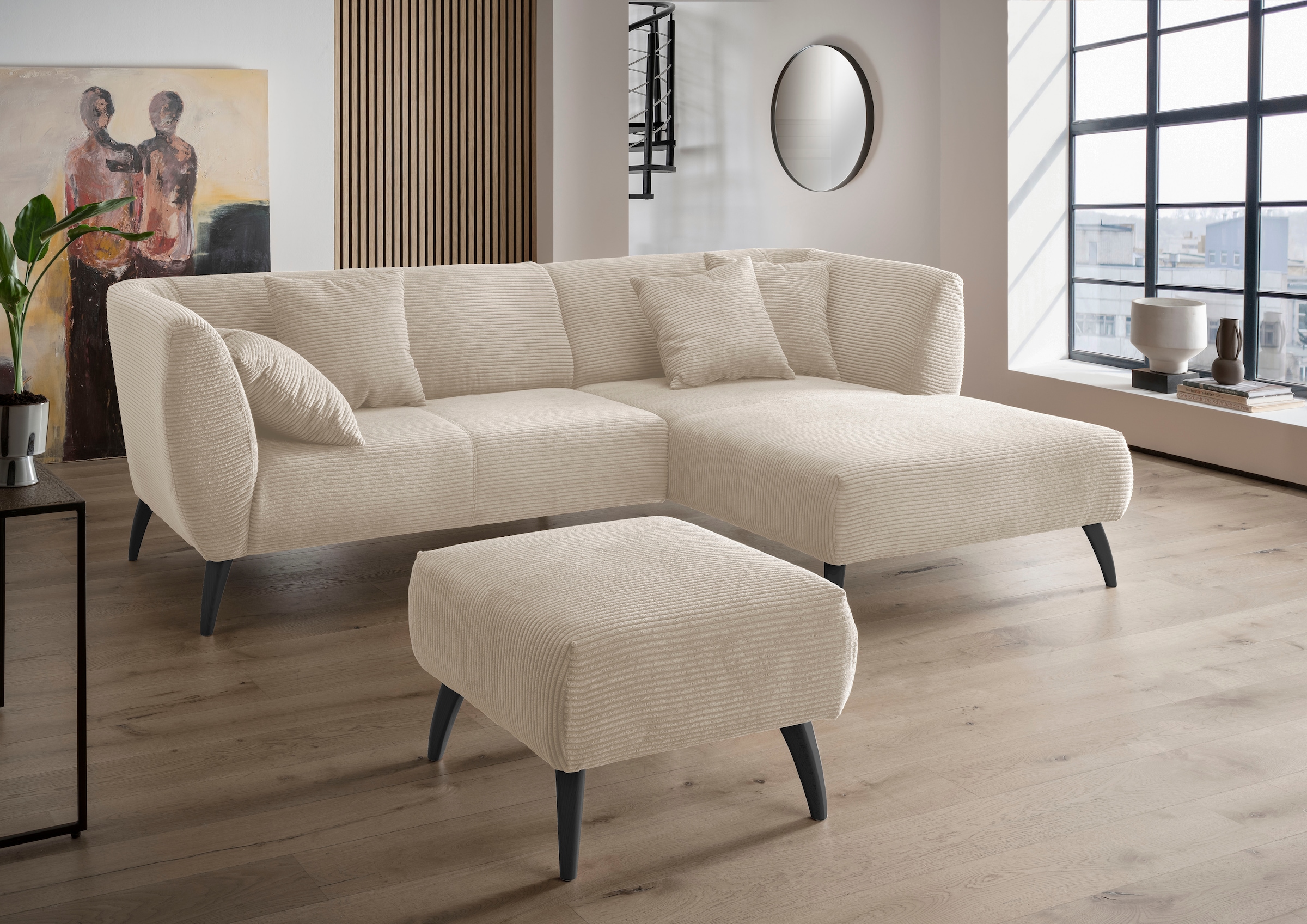 Home affaire Ecksofa "Lazio modern und bequem, schmale Armlehnen, tolle Detailverarbeitung" zwei verschiedene Fußfarben wählbar