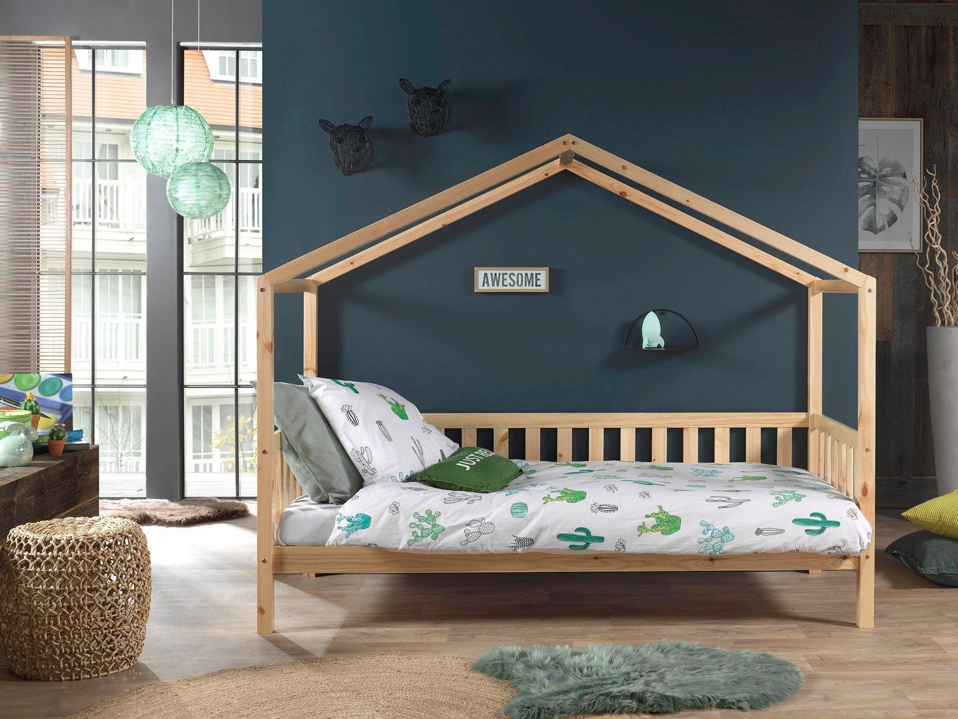 Vipack Hausbett "Dallas, mit Dachaufbau, Kiefer massiv, stabil gebaut", (B/ günstig online kaufen