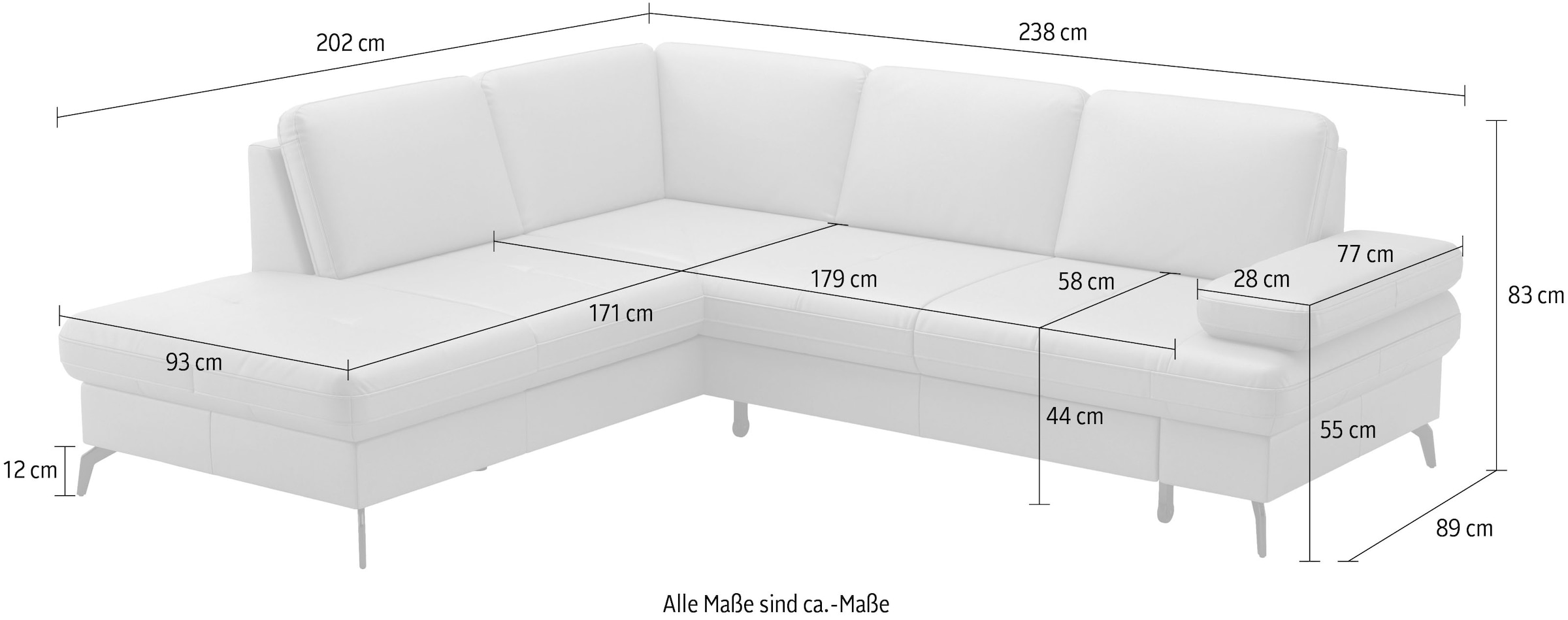 sit&more Ecksofa »Morris Jubi, Ottomane, Breite 238 cm« mit Armteilfunktion, wahlweise mit Schlaffunktion