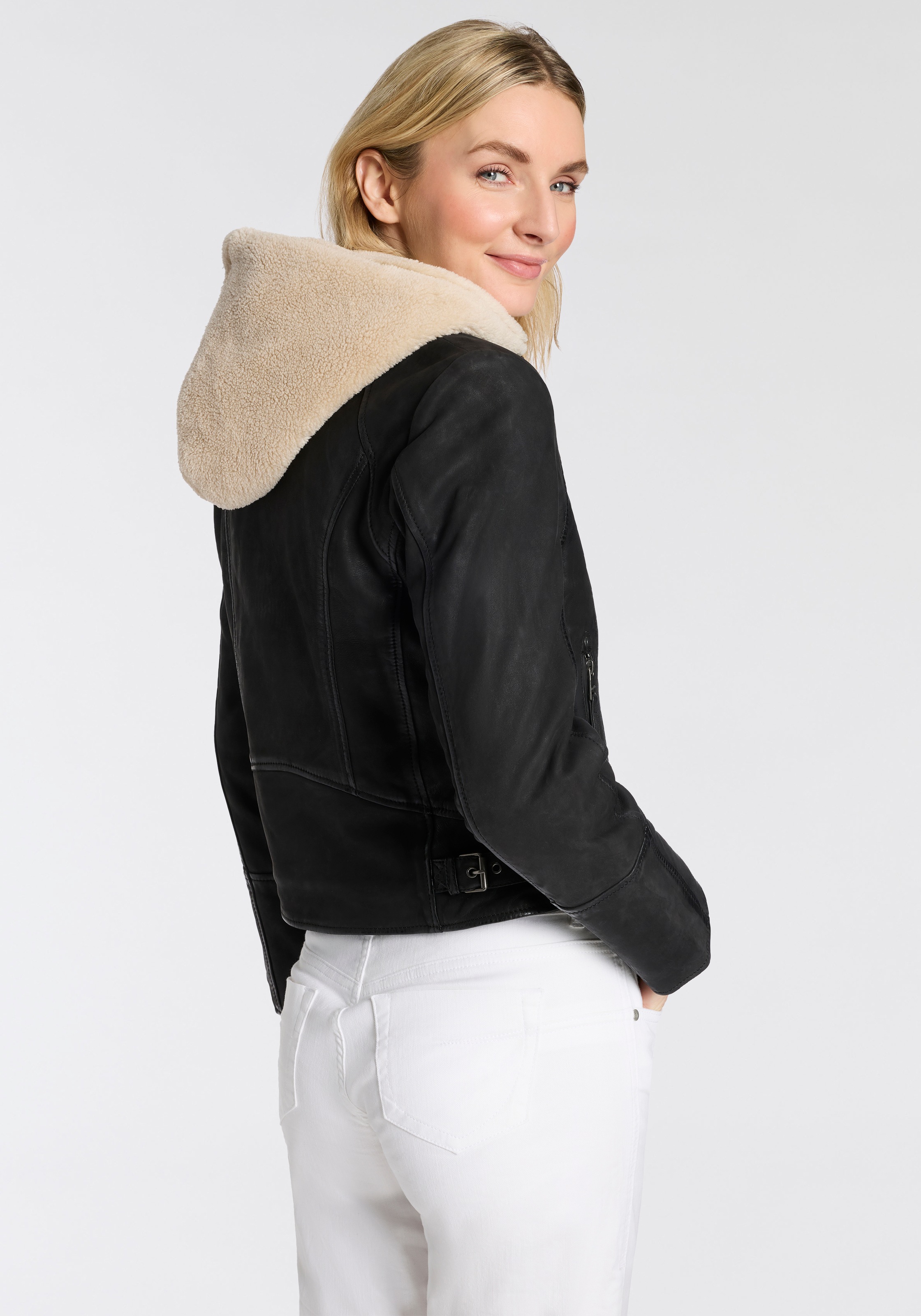 Mauritius Lederjacke "MWNedra" mit Kapuze mit abknöpfbarer Teddyplüsch-Kapu günstig online kaufen