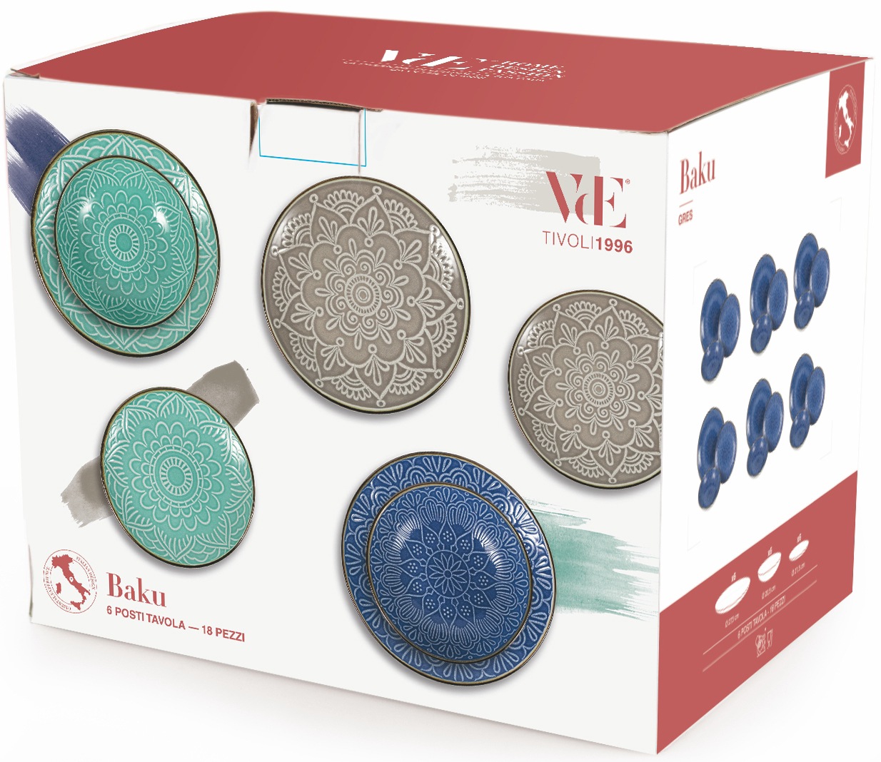 Villa d'Este Teller-Set »Geschirr-Set Baku«, (Set, 18 tlg.), Service, Tafelservice, 18 Teile, für 6 Personen