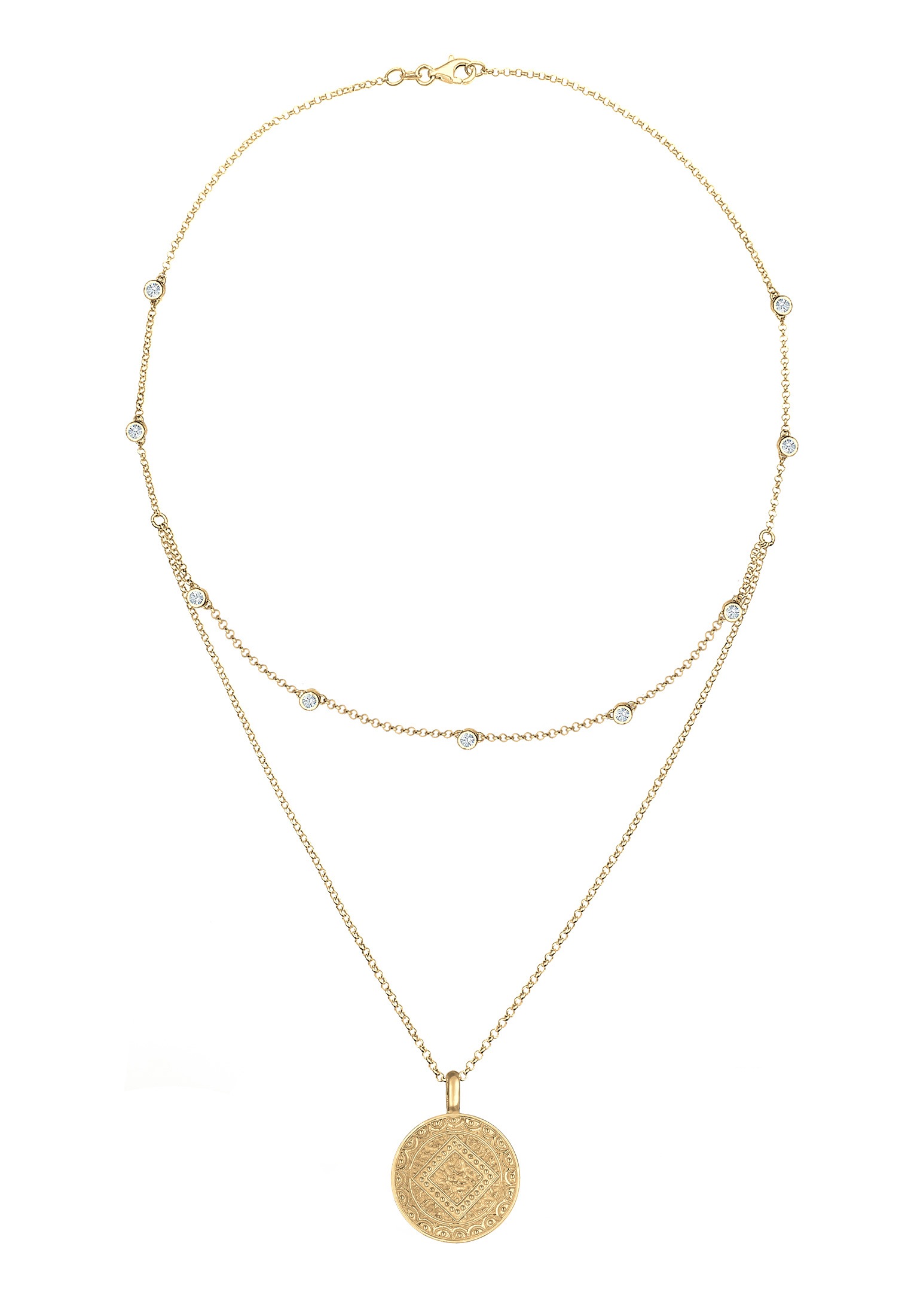 ELLI Chaîne Multi-rangs Pendentif Pièce 925 Argent Or 40cm 2