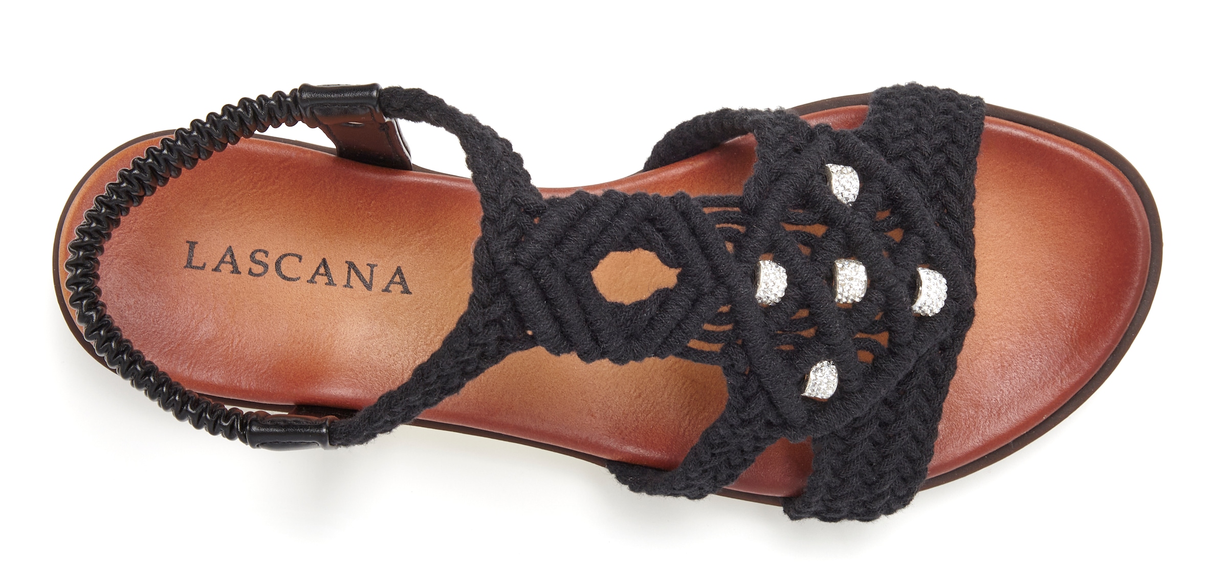 LASCANA Sandale »Sommerschuh, offener Schuh, Pantolette,«  in trendiger Häkeloptik, Glitzerdetails und elastischen Riemchen