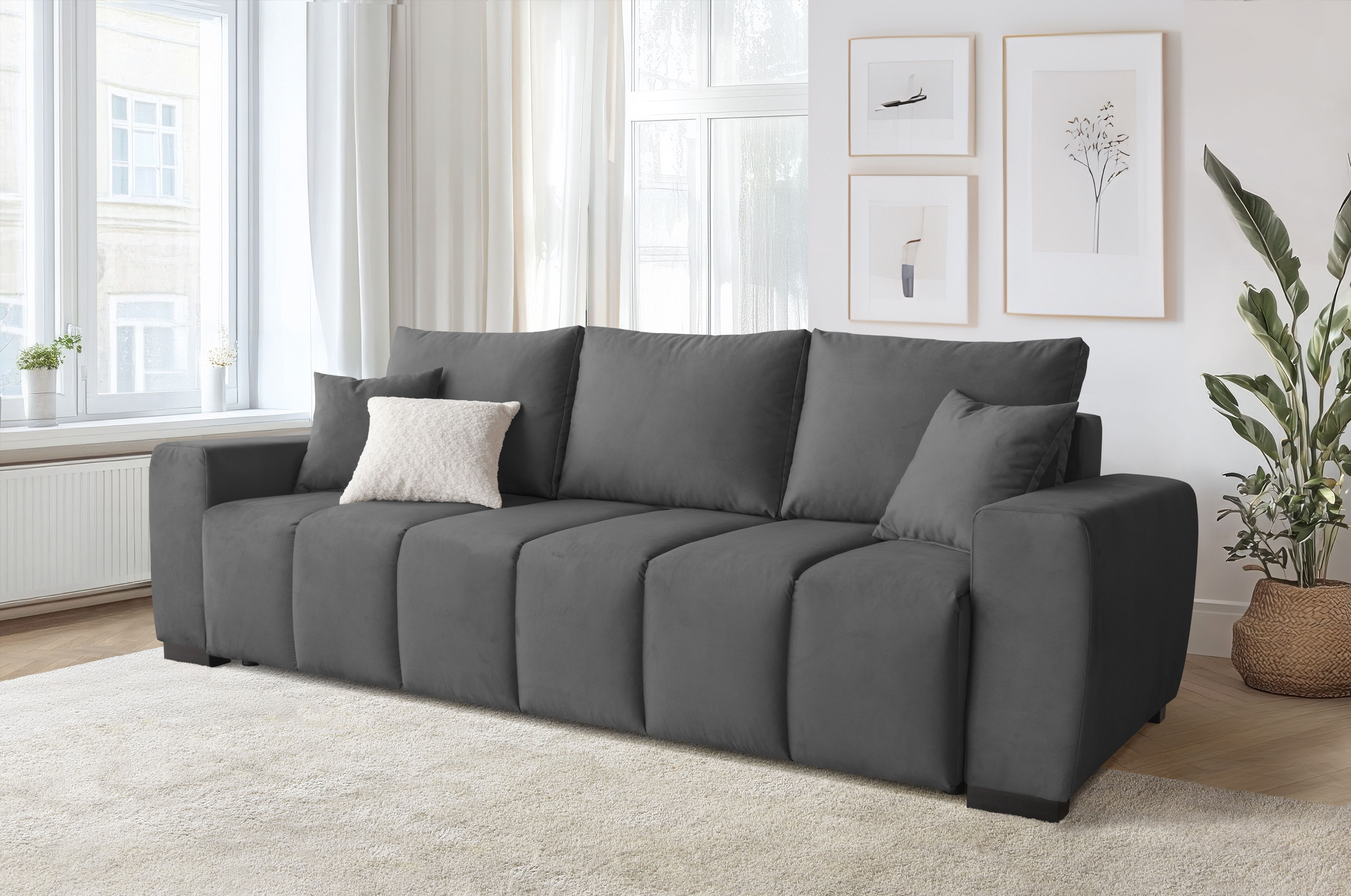 Home affaire "Bello, B: 239 cm, Liegefl. 142x194 cm" Schlaffunktion, Bettkasten & 2 Zierkissen, Federkern