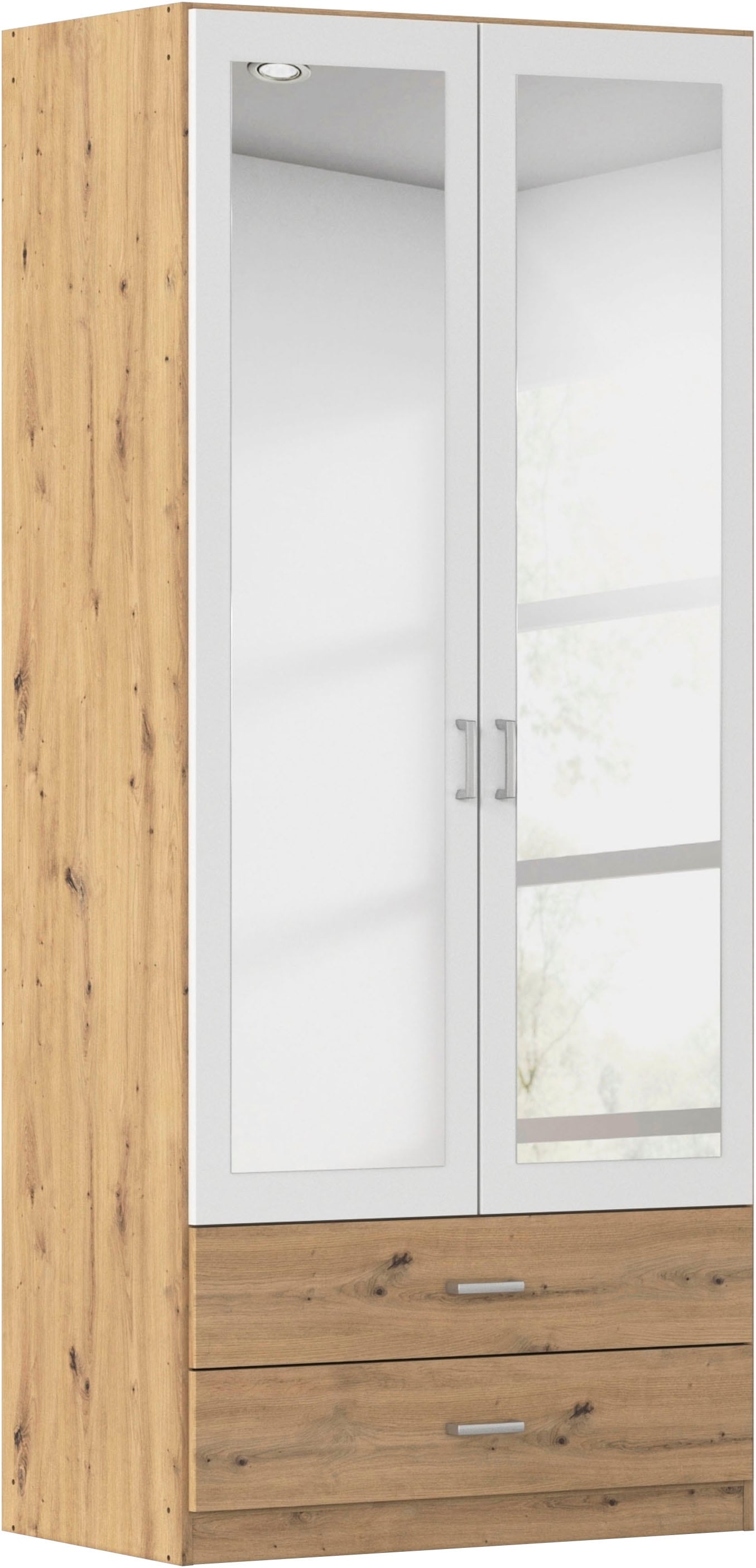 rauch Kleiderschrank "Schrank Garderobe Ankleide GAMMA Breiten 91/136/181/226/271/315/360 cm" in 3 Ausstattungen BASIC/CLASSIC/PREMIUM (inkl. SOFT-CLOSE-Funktion), verschiedene Griff-Varianten, mit Spiegel TOPSELLER MADE IN GERMANY