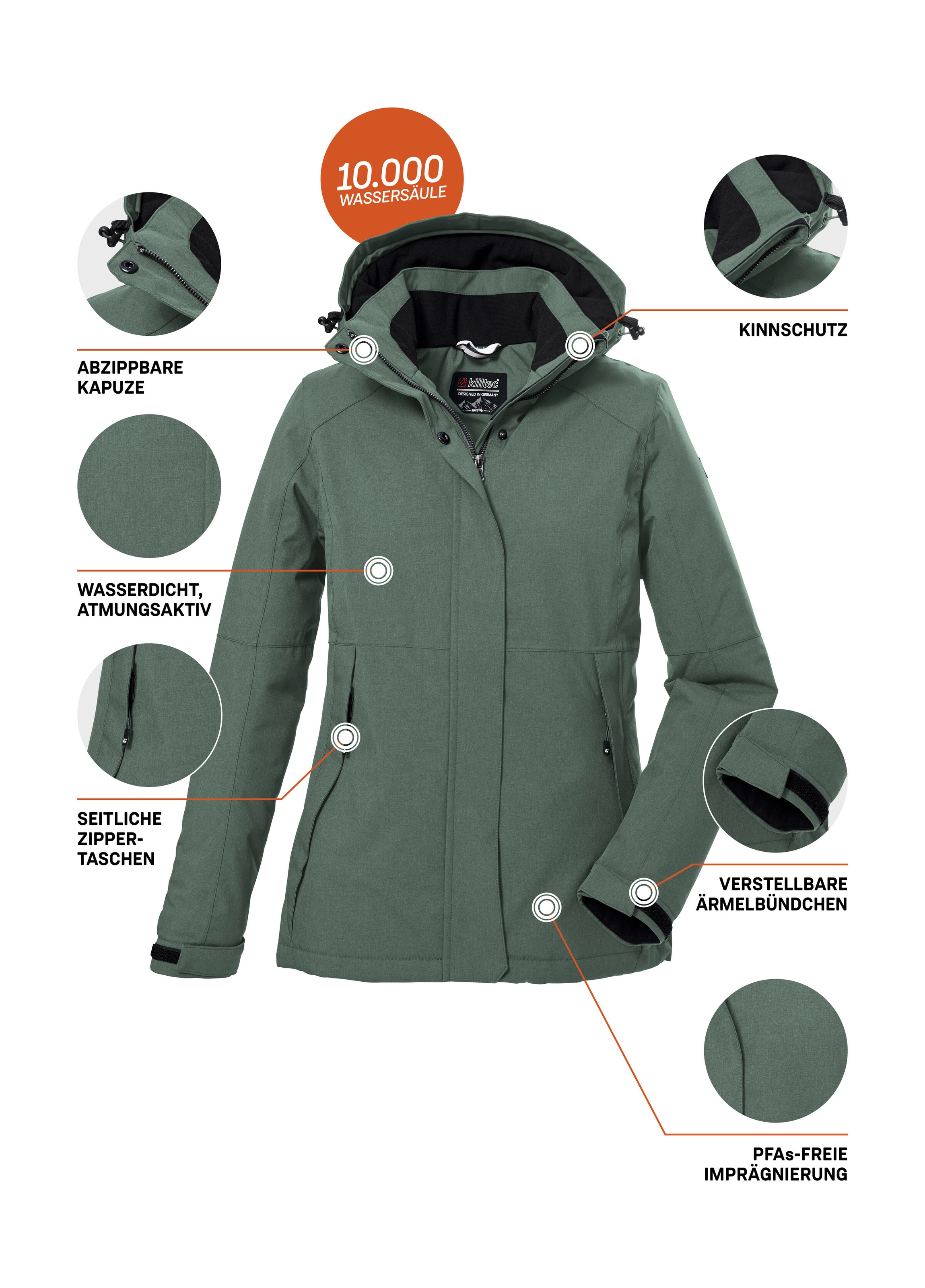 Killtec Outdoorjacke »KOW 37 WMN JCKT«, Wasserdichte Damen Funktionsjacke mit abnehmbarer Kapuze