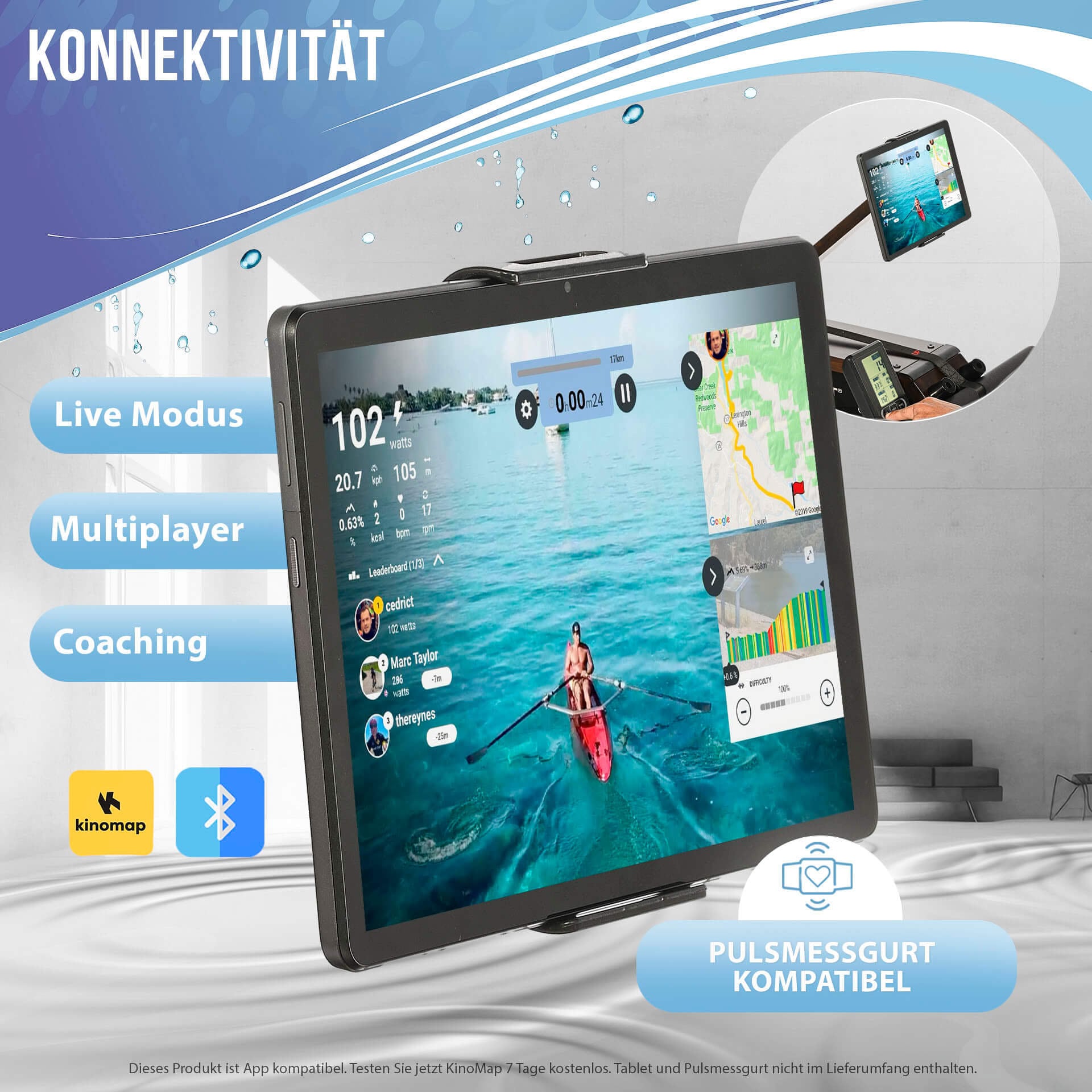 Christopeit Sport® Rudergerät »Bambus-Wasserrudergerät Hudson«, (Kinomap-App kompatibel), Rudermaschine