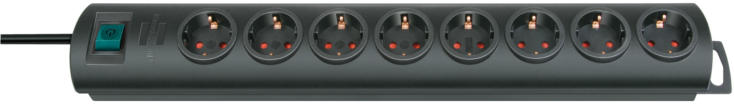 BRENNENSTUHL Steckdosenleiste "Primera-Line", 2m, schwarz, Werkstatt, Steckdosenleisten, mit Schalter und 90 Anordnung der Steckdosen