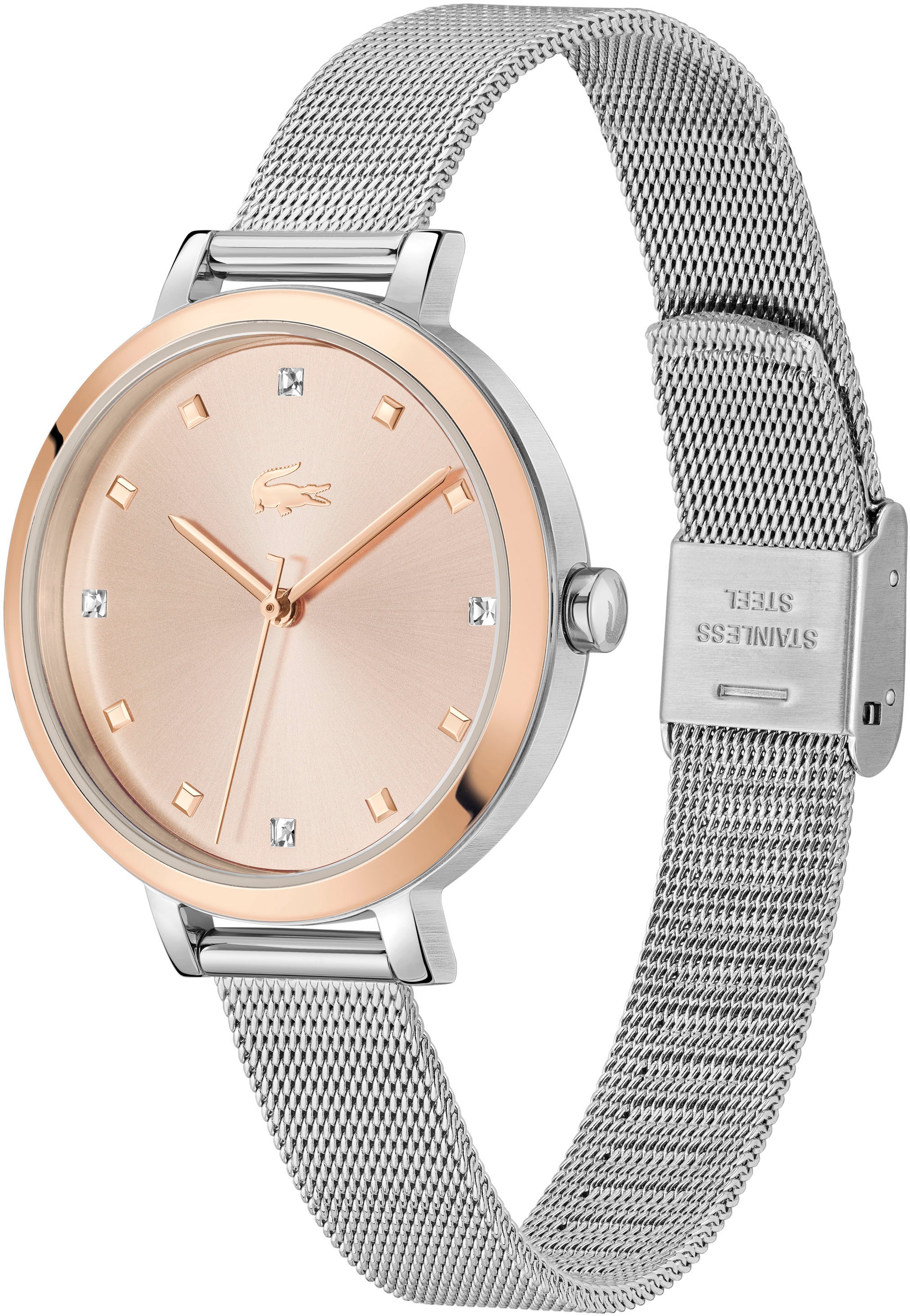 Lacoste Quarzuhr »RIGA«, Armbanduhr, Damenuhr, Edelstahlarmband, analog, Glaskristalle