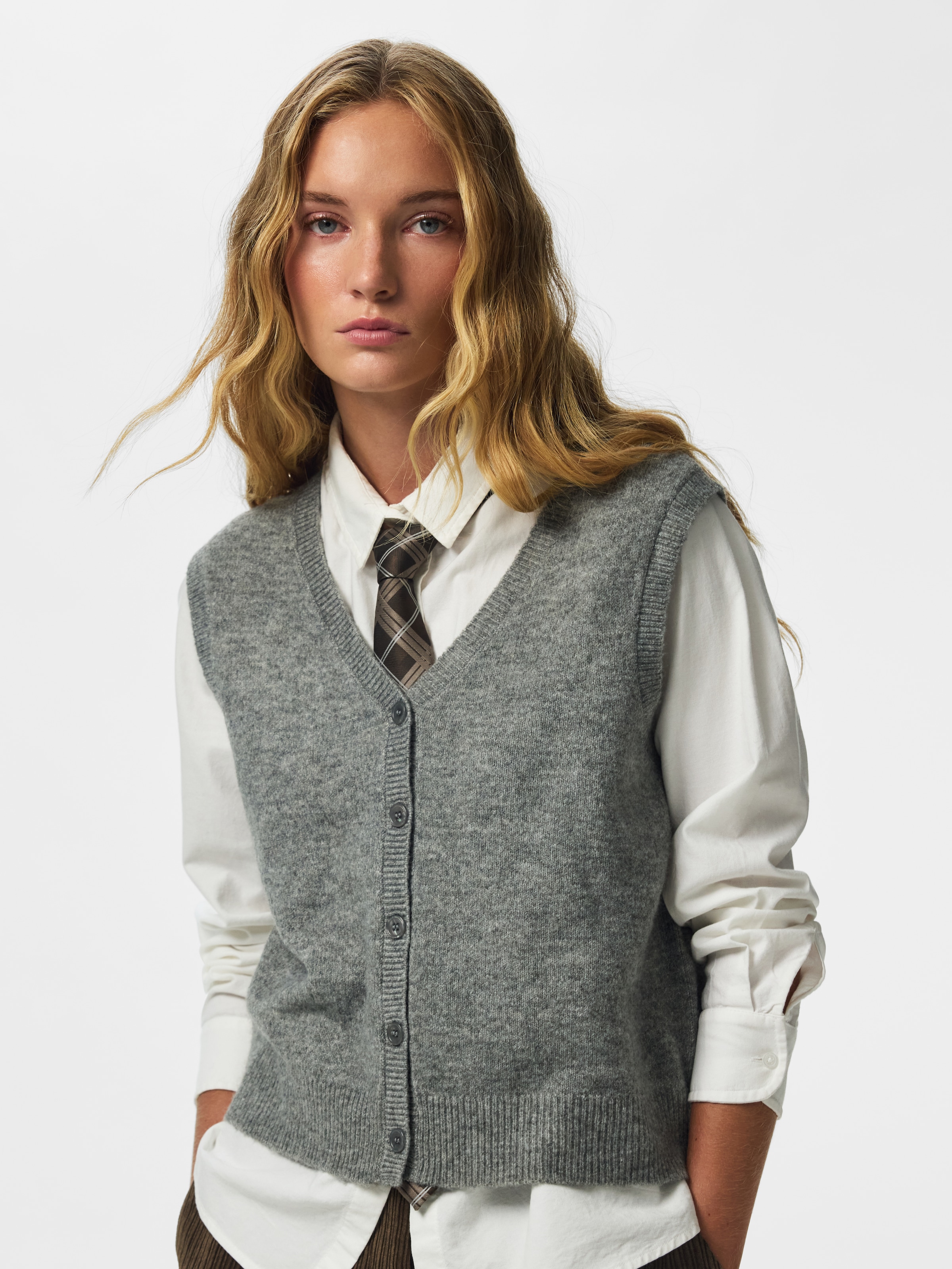 pieces Strickweste »PCSALLY SL V-NECK KNIT VEST NOOS BC« Materialmix