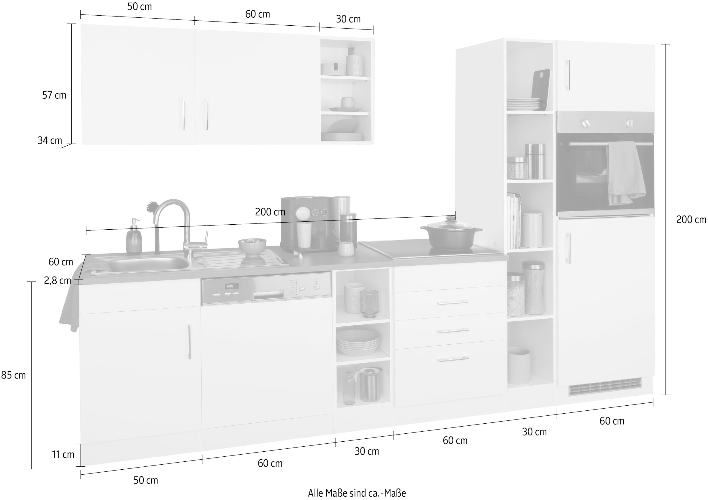 KOCHSTATION Küchenzeile »KS-Paris – Küchen mit einzigartigen Fotomotiven auf den Fronten« Breite 290 cm, wahlweise mit E-Geräten und Induktion