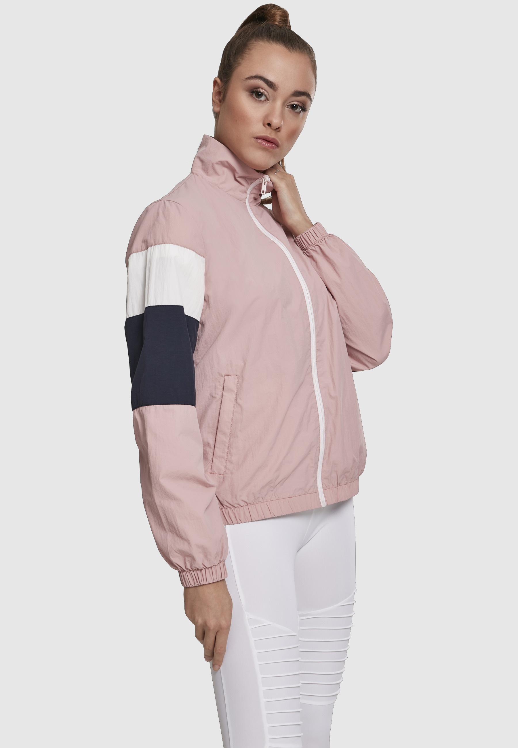 URBAN CLASSICS Allwetterjacke »Urban Classics Damen Ladies 3-Tone Crinkle Track Jacket« 1 Stk. tlg. ohne Kapuze