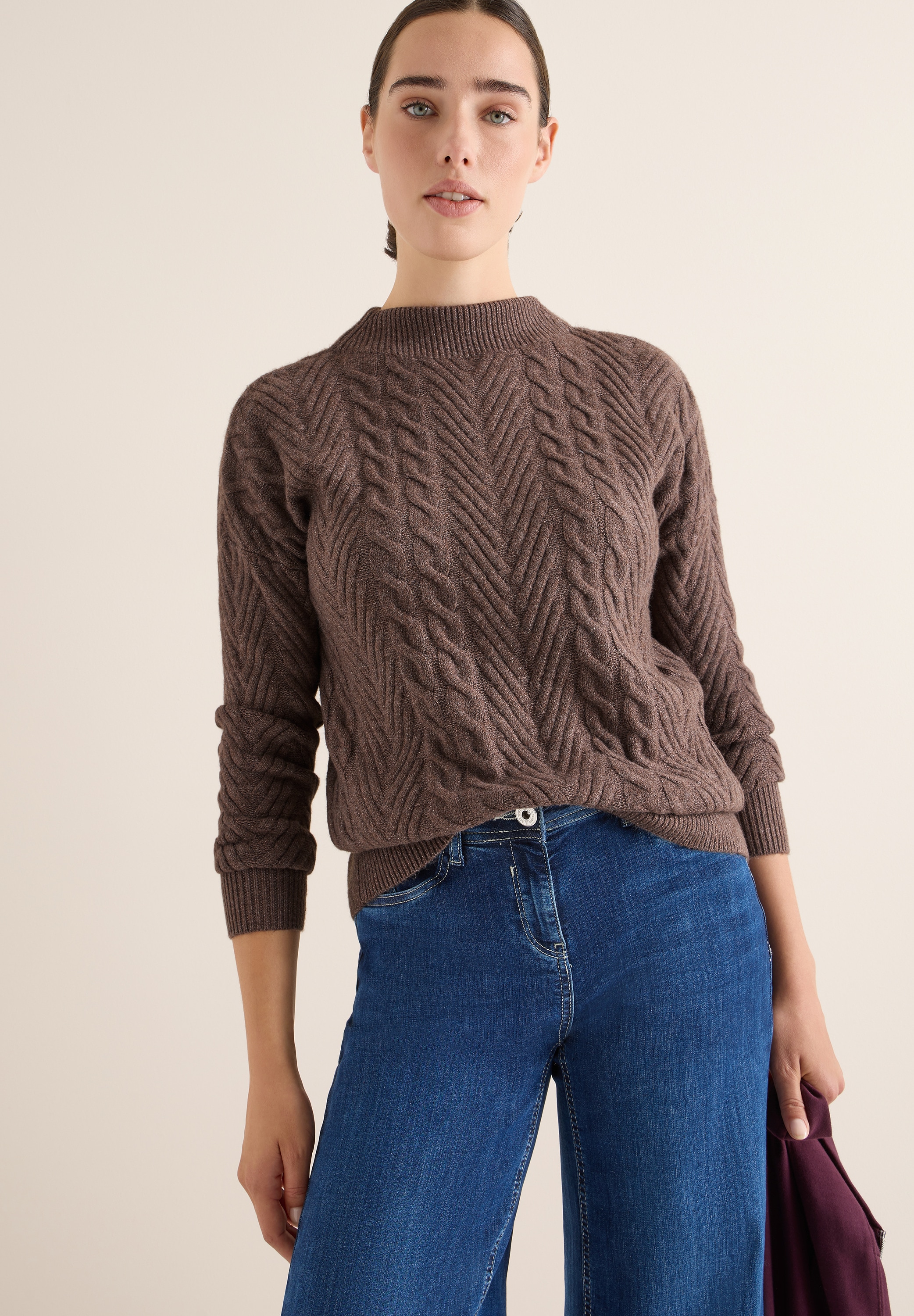 Cecil Strickpullover mit Turtle Neck, Zopfmuster günstig online kaufen