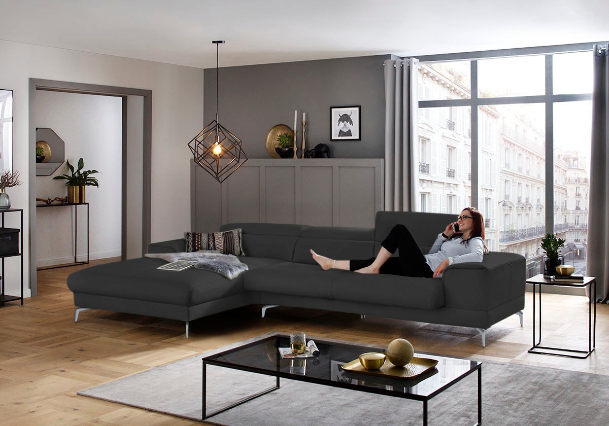 W.SCHILLIG Ecksofa »piedroo, Designsofa mit tollem Sitzkomfort, bequem und elegant, L-Form«, Kopfteilverstellung, wahlweise mit Sitztiefenverstellung, Breite 343cm