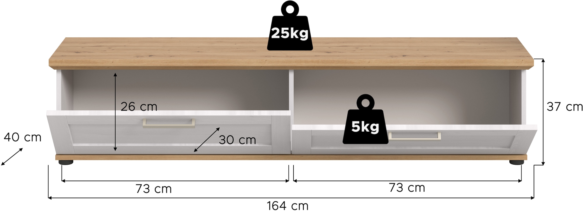 Home affaire Lowboard »Cosenza«, Cosenza Lowboard 164 cm, 2 Klappen, 2 Fächer, Wohnzimmer